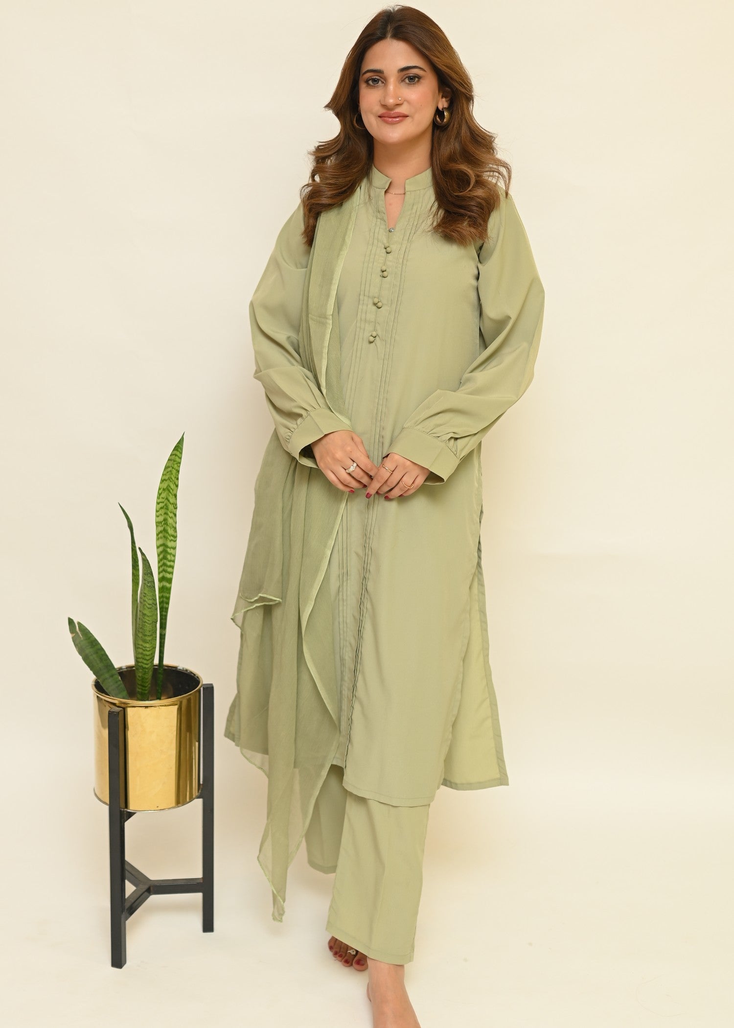 crepe georgette Kurta Set in Sage green