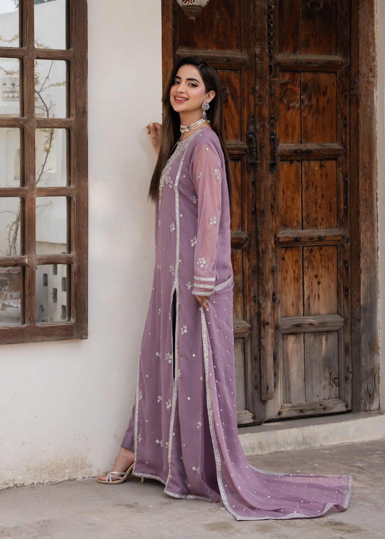 chiffon Pishwas in Heathered lilac