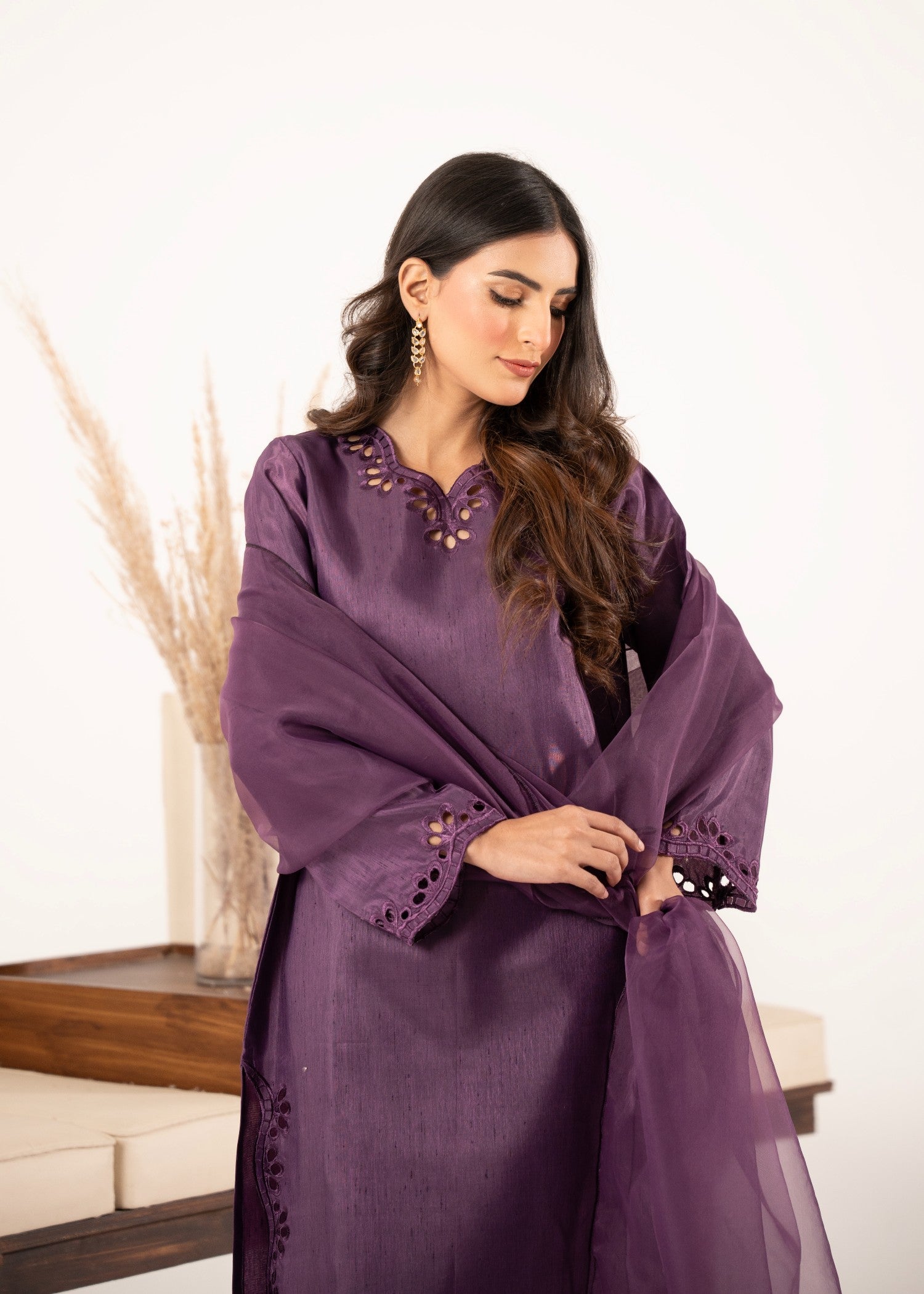 pk raw silk Kurta Set in Purple