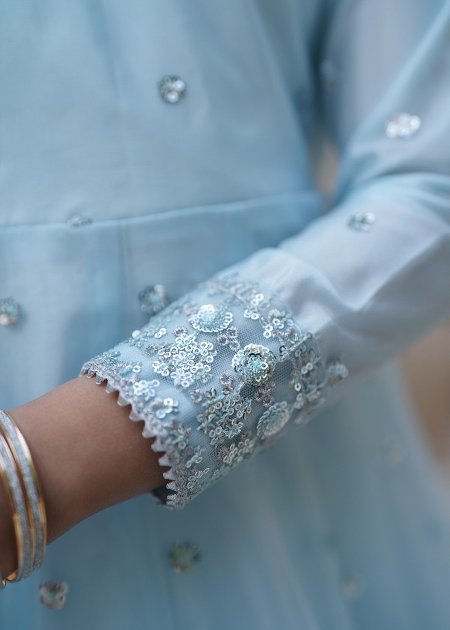 net Lehenga in Sky blue