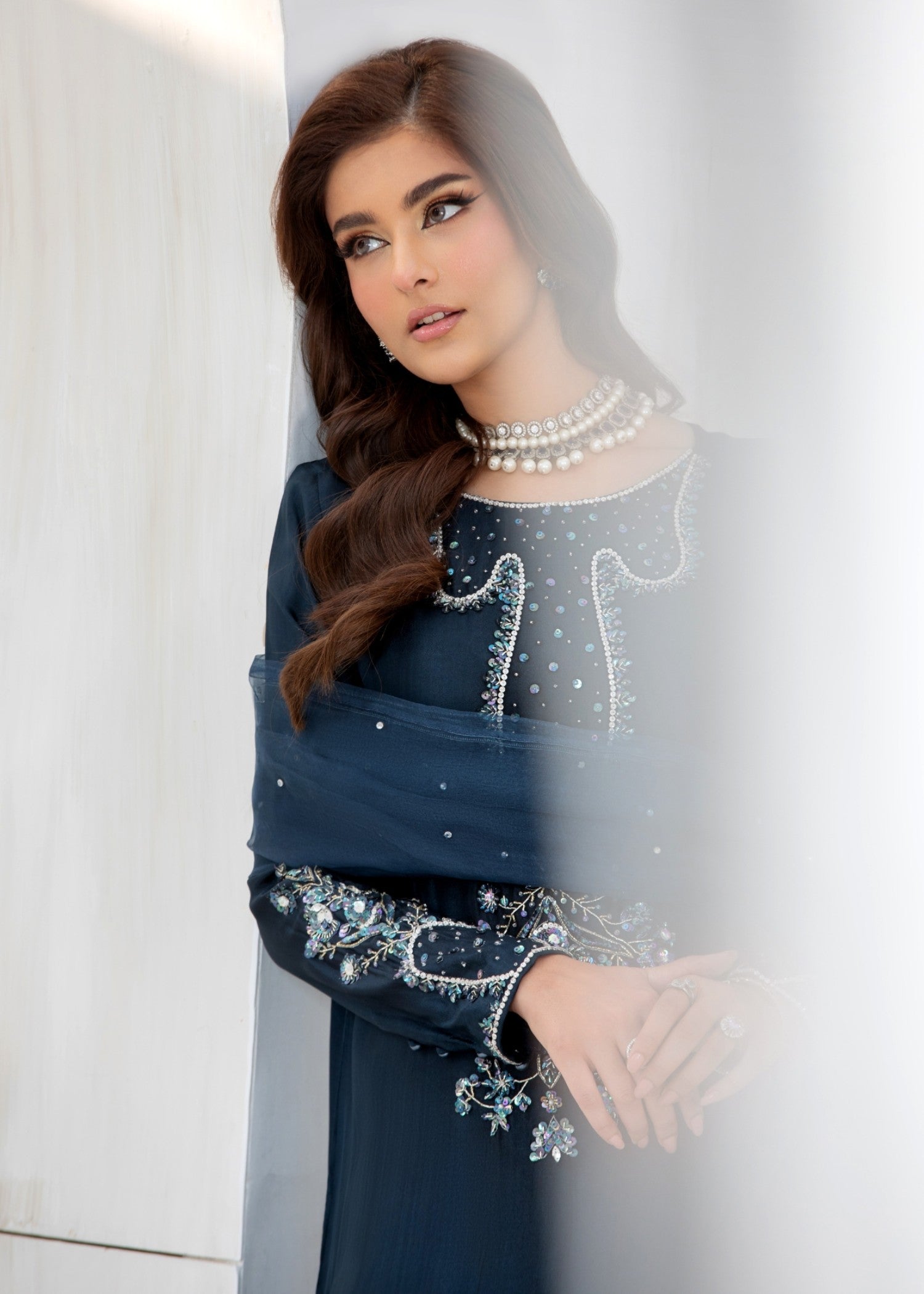 korean raw silk Kurta Set in Midnight blue