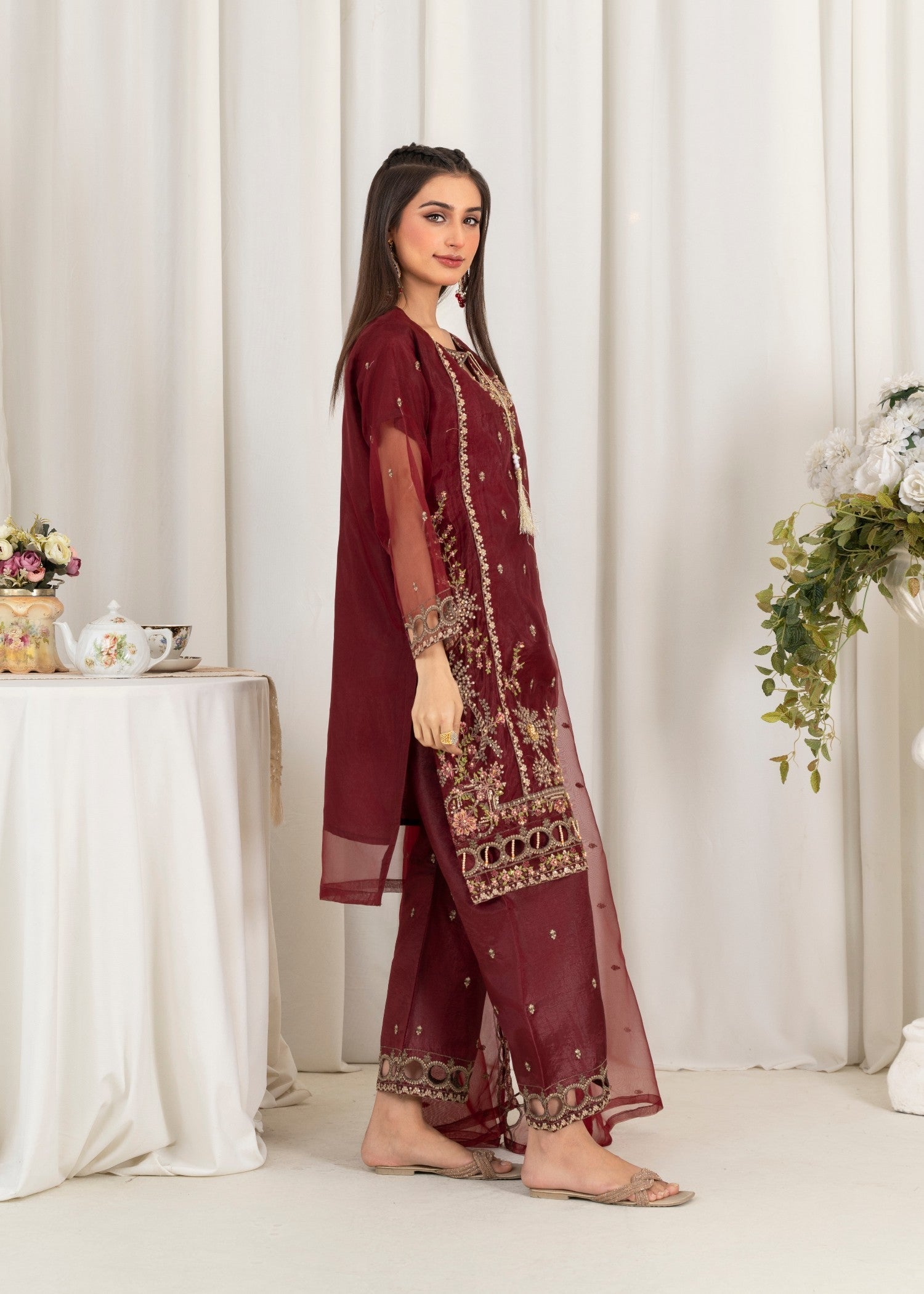 organza Kurta Set in Burgundy