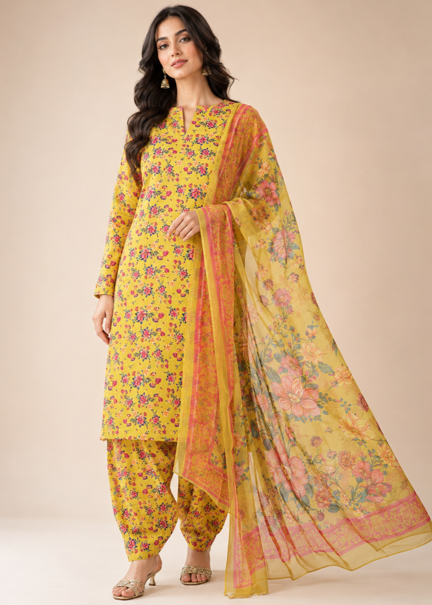 swiss lawn Unstitched in Yellow