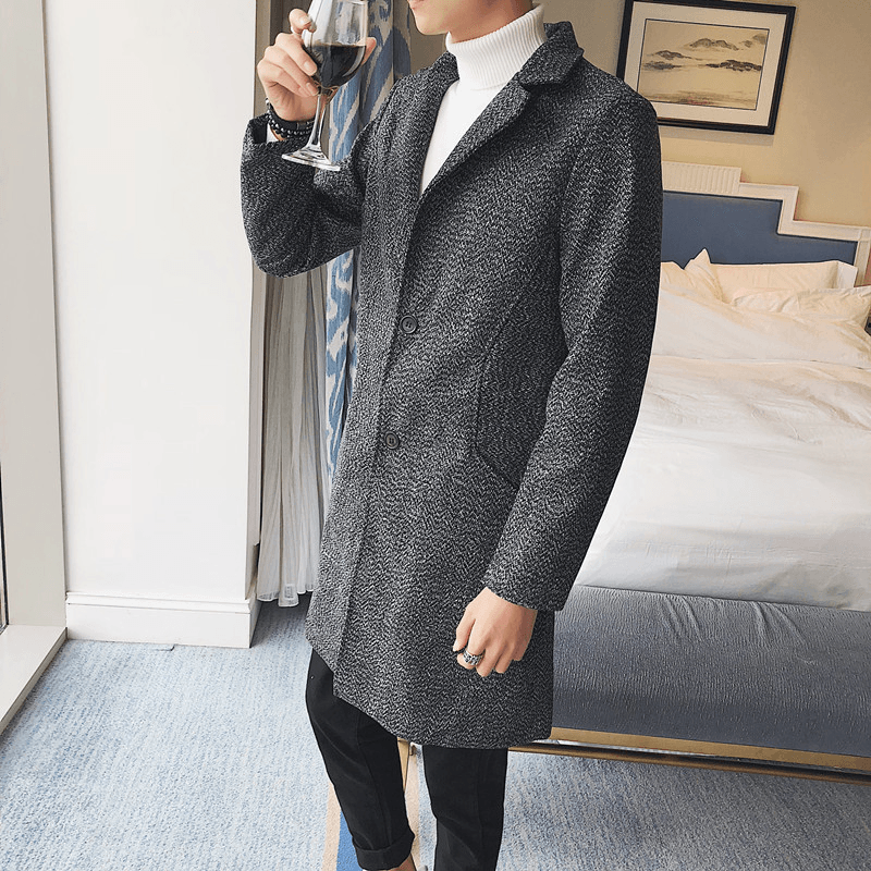 Foreign Trade Data Sell through Autumn New Mid-Length Windbreaker Korean Men'S Woolen Coat Men'S Large Size Coat Male NF06