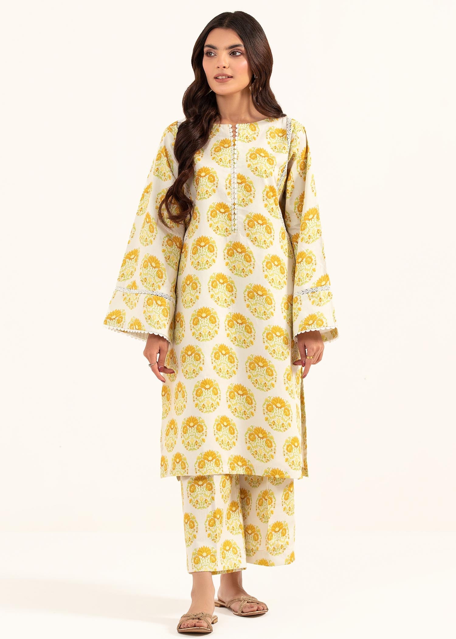 cotton satin Kurta Set in Butter
