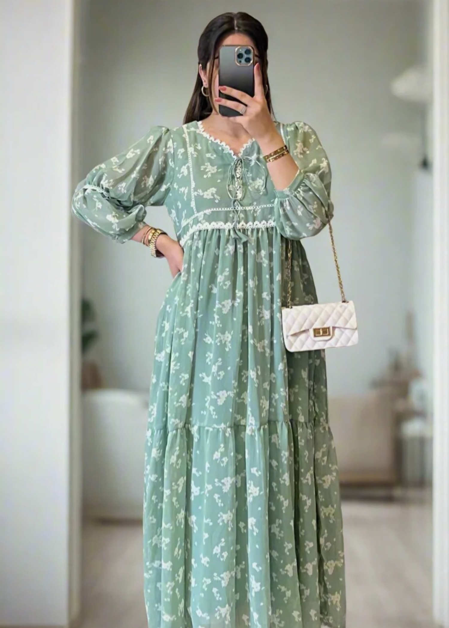 chiffon Frock in Mint green