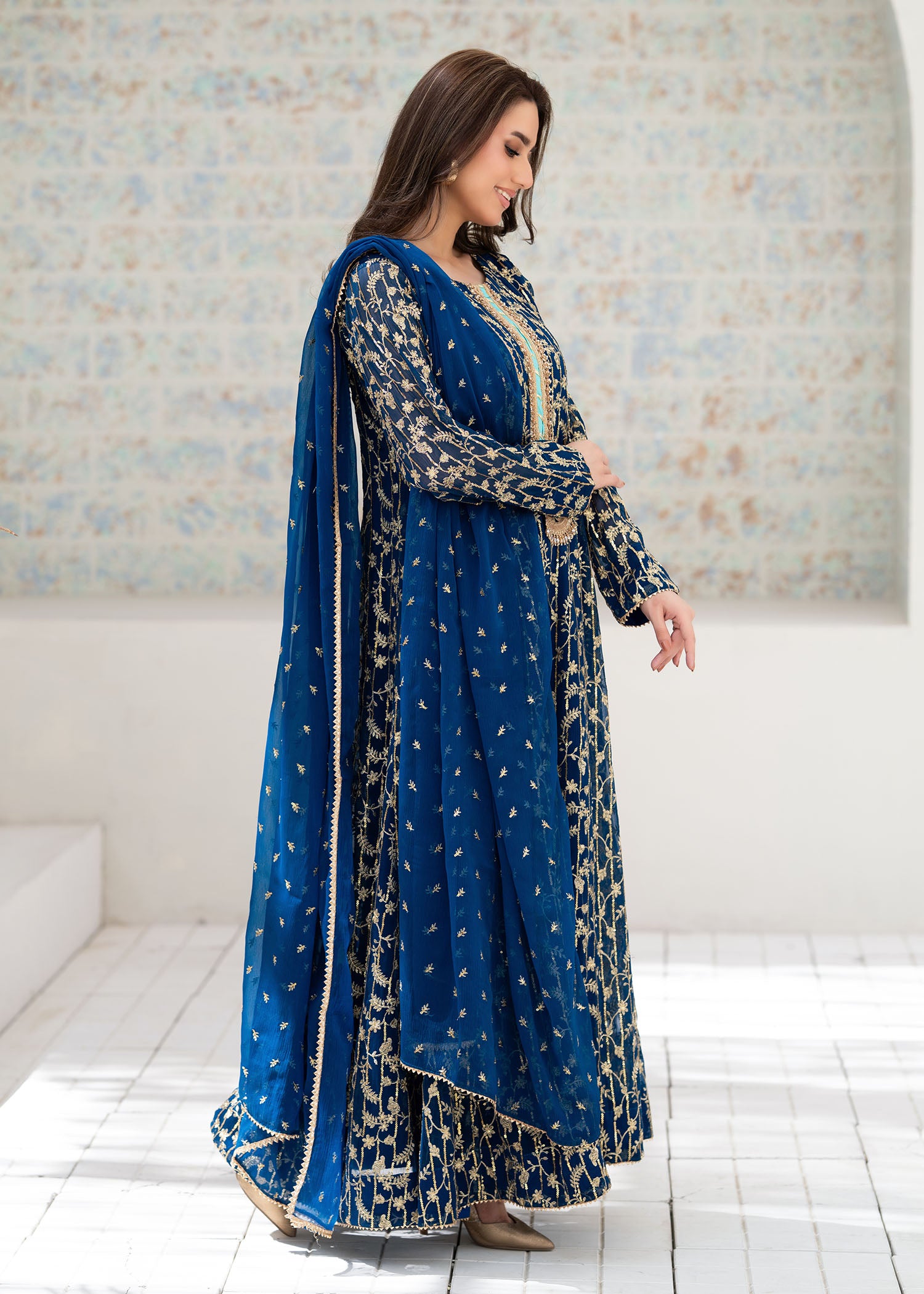 chiffon Anarkali in Teal