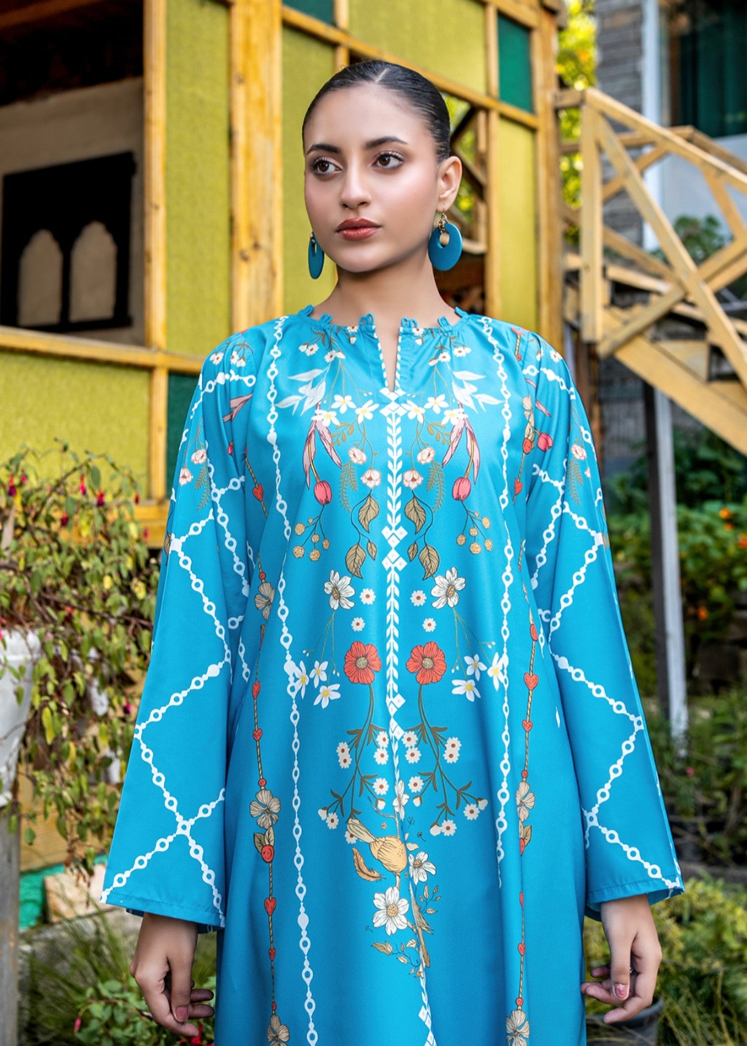 crepe Kaftan in Dark cyan