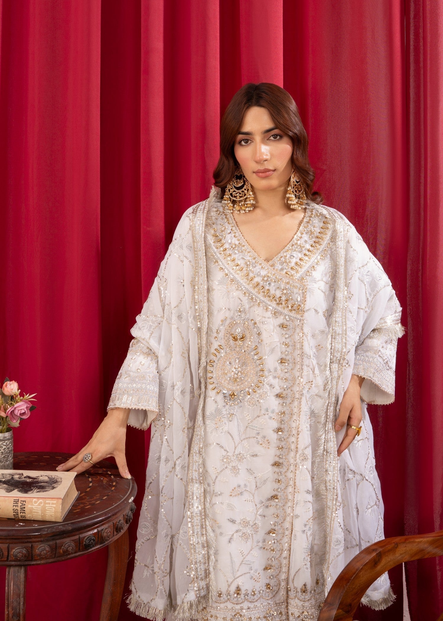 chiffon Angrakha in White