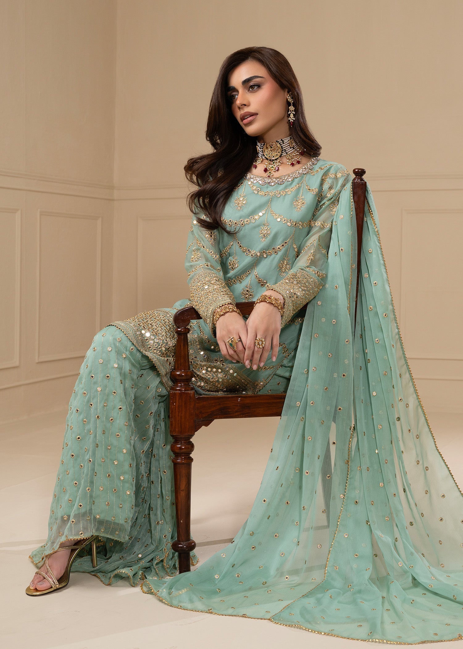chiffon Gharara in Aquamarine