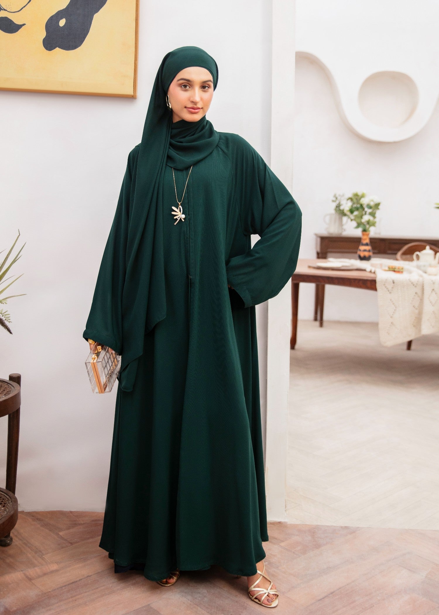 georgette chiffon Abaya in Dark green