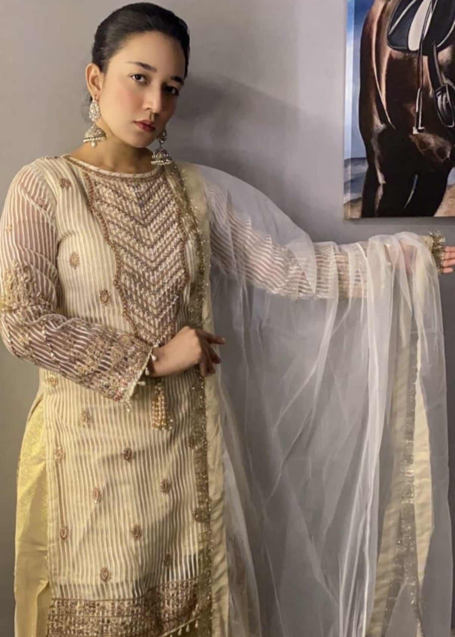 zari organza Kurta Set in Mari gold
