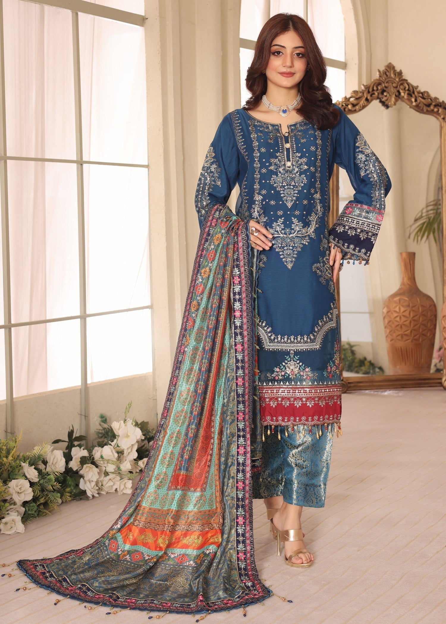 chiffon Kurta Set in Blue