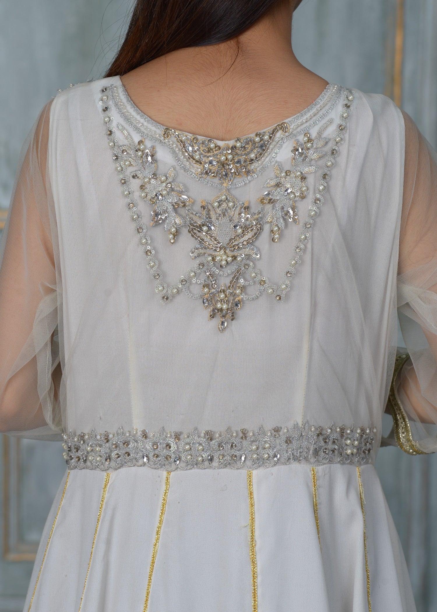 organza net Maxi in Off-white, goldenrod