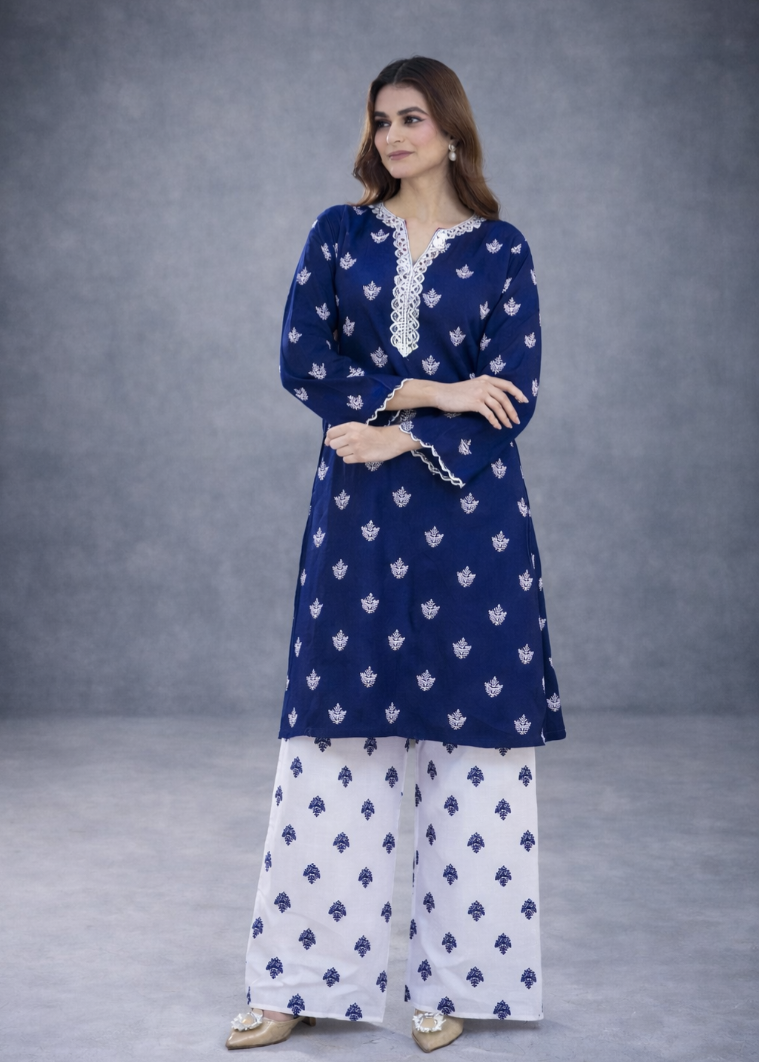 linen Co Ord Sets in White, navy blue