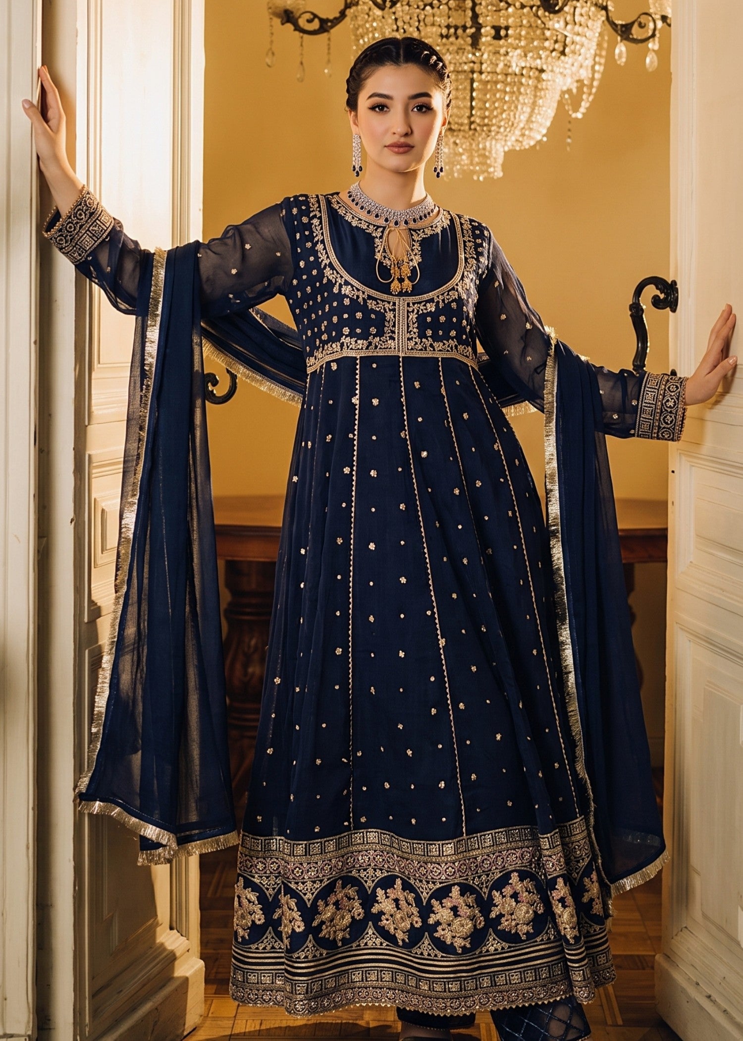chiffon Anarkali in Navy blue