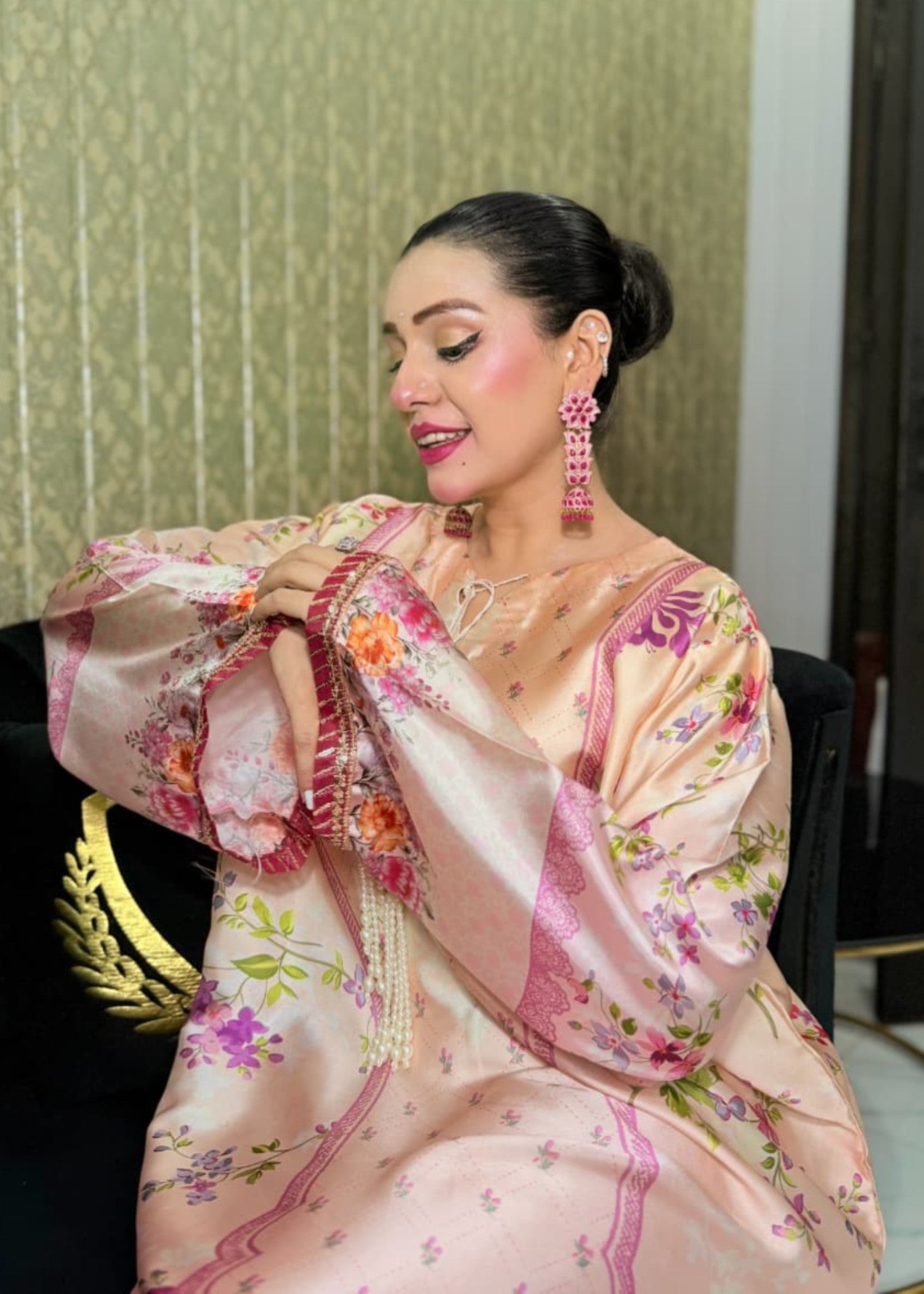 silk charmeuse Kaftan in Peach pink