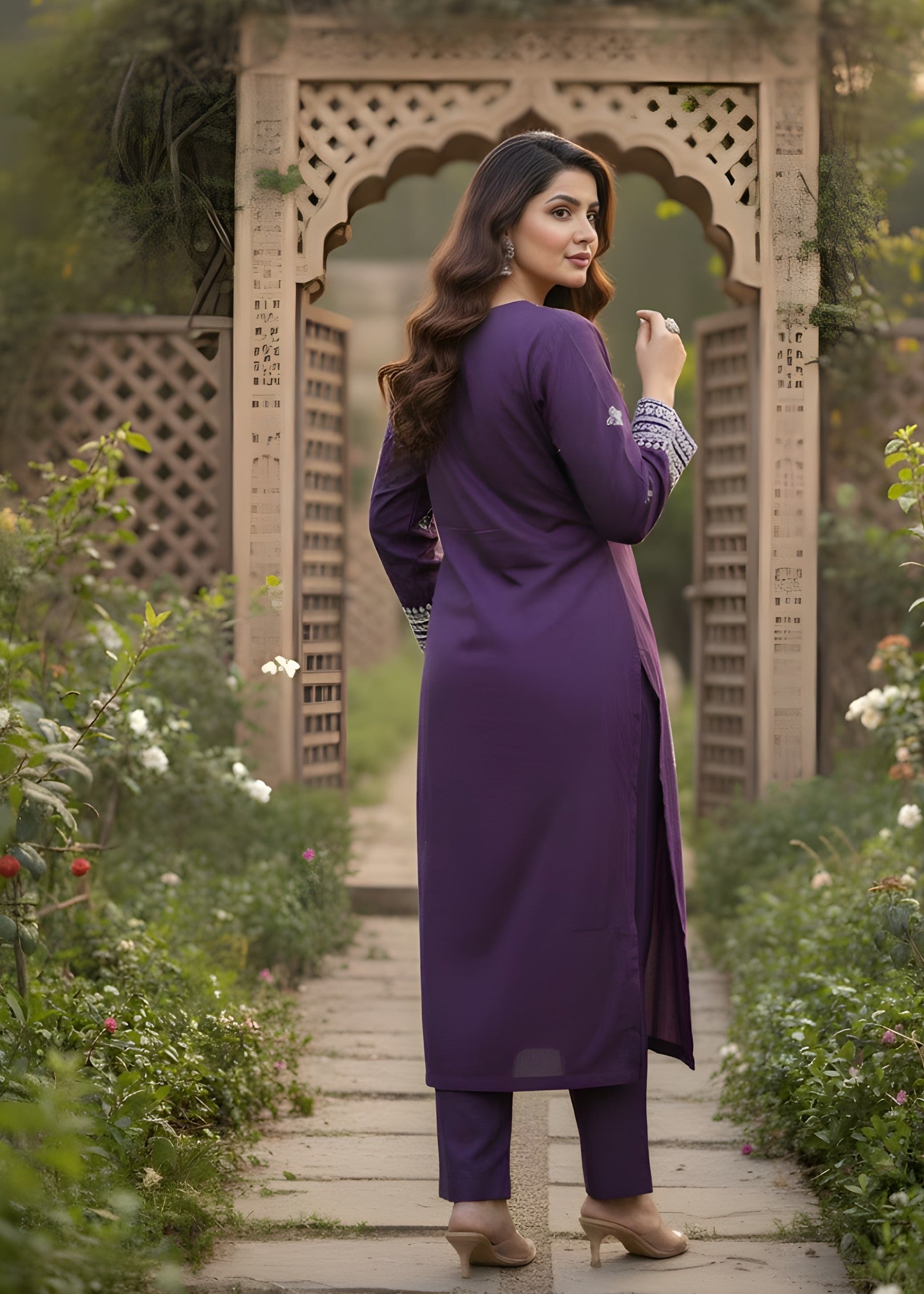 linen Kurta Set in Purple