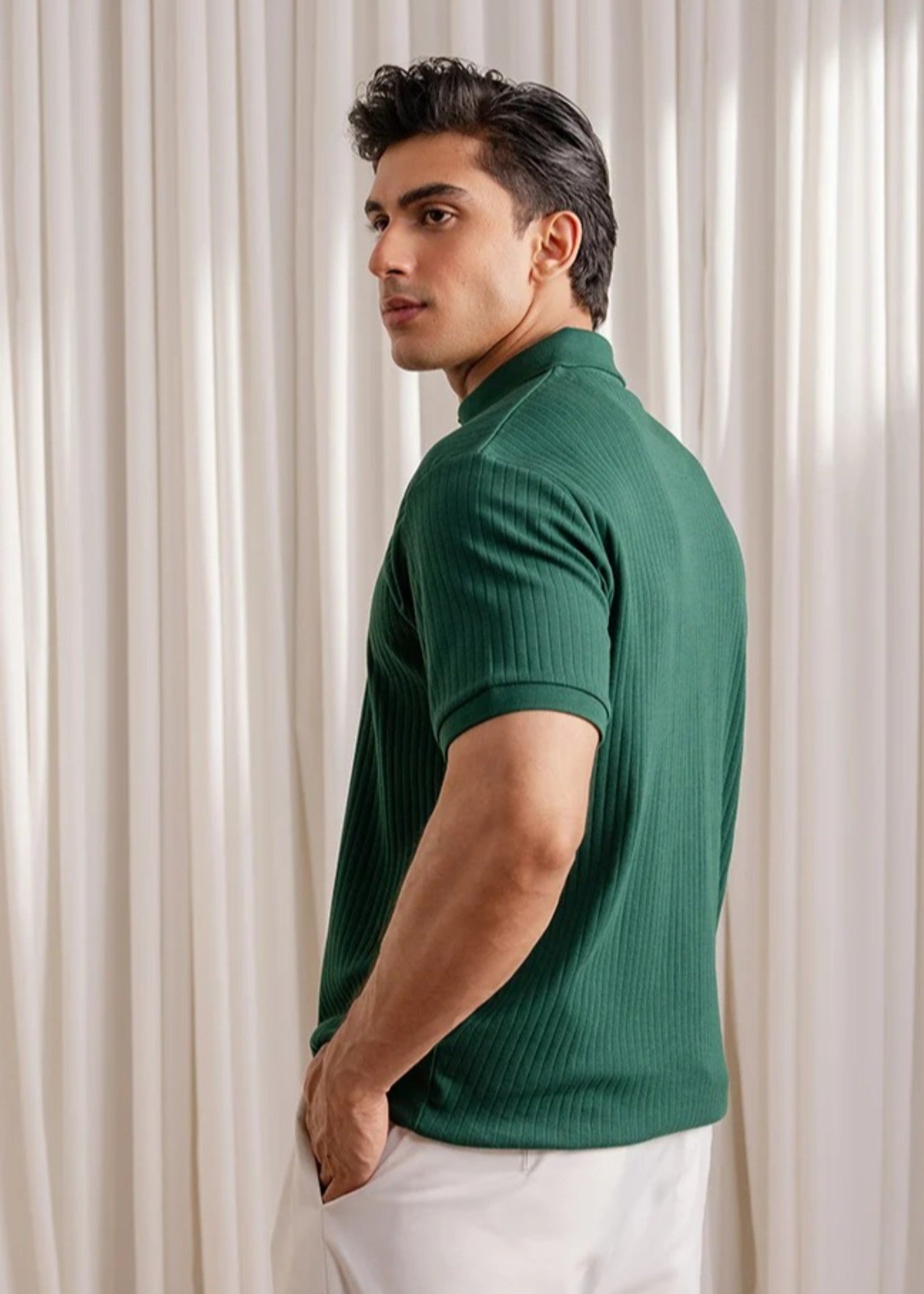 cotton Polo Shirt in Green by Fitted