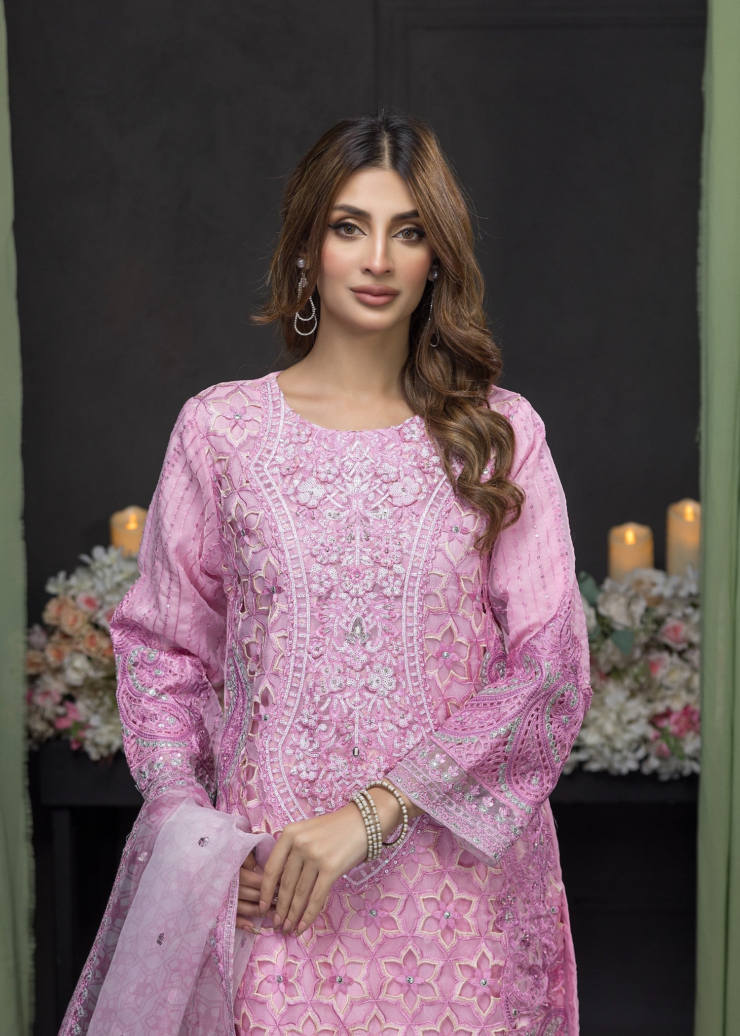 organza Kurta Set in Ultra pink