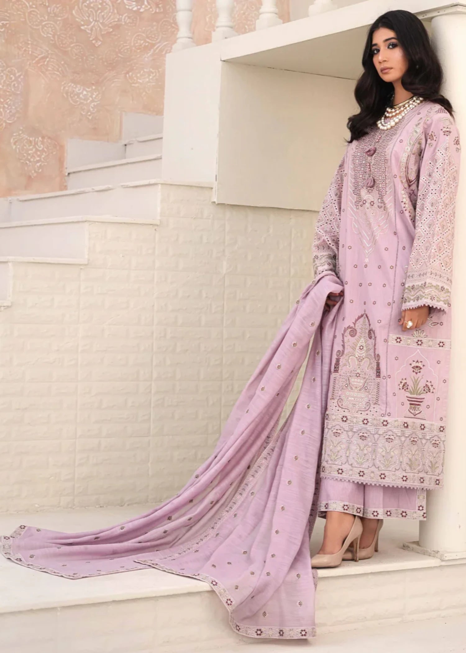cambric Kurta Set in Lilac