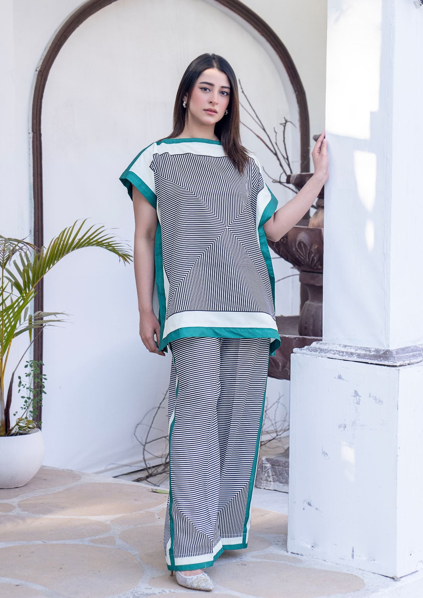 arabic lawn Co ord Sets in Black, white, green