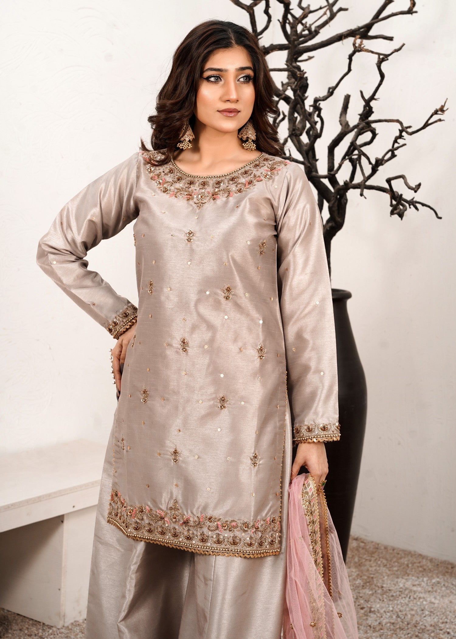 tussar silk Sharara in Tan brown