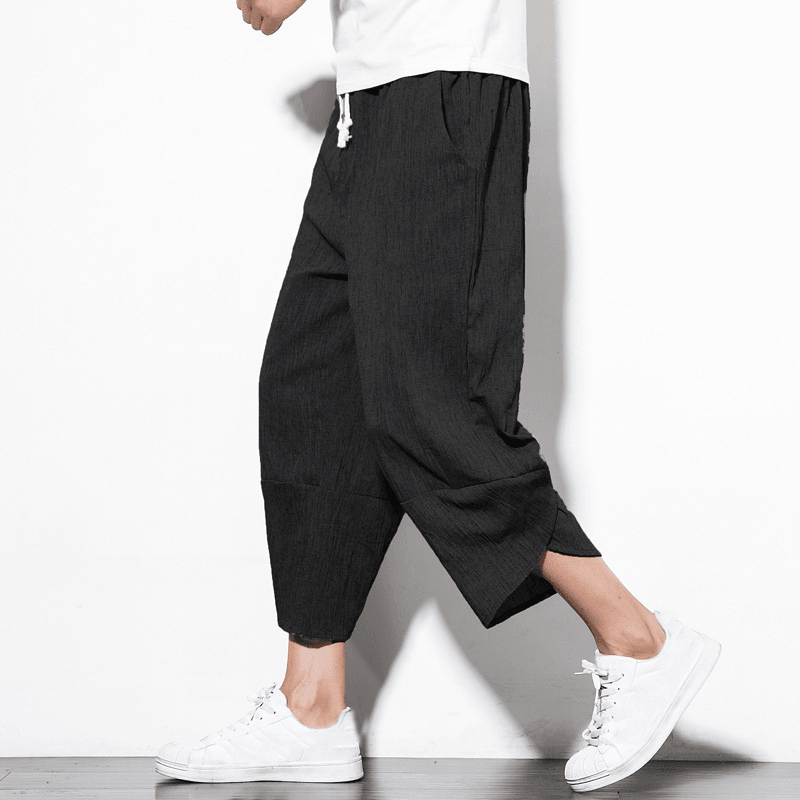 Linen Pants Summer Men'S Cropped Shorts Youth Wide