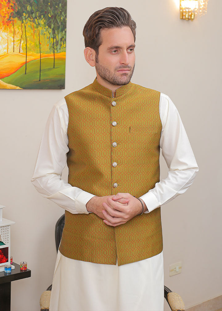 banarsi silk Waistcoat in Mustard