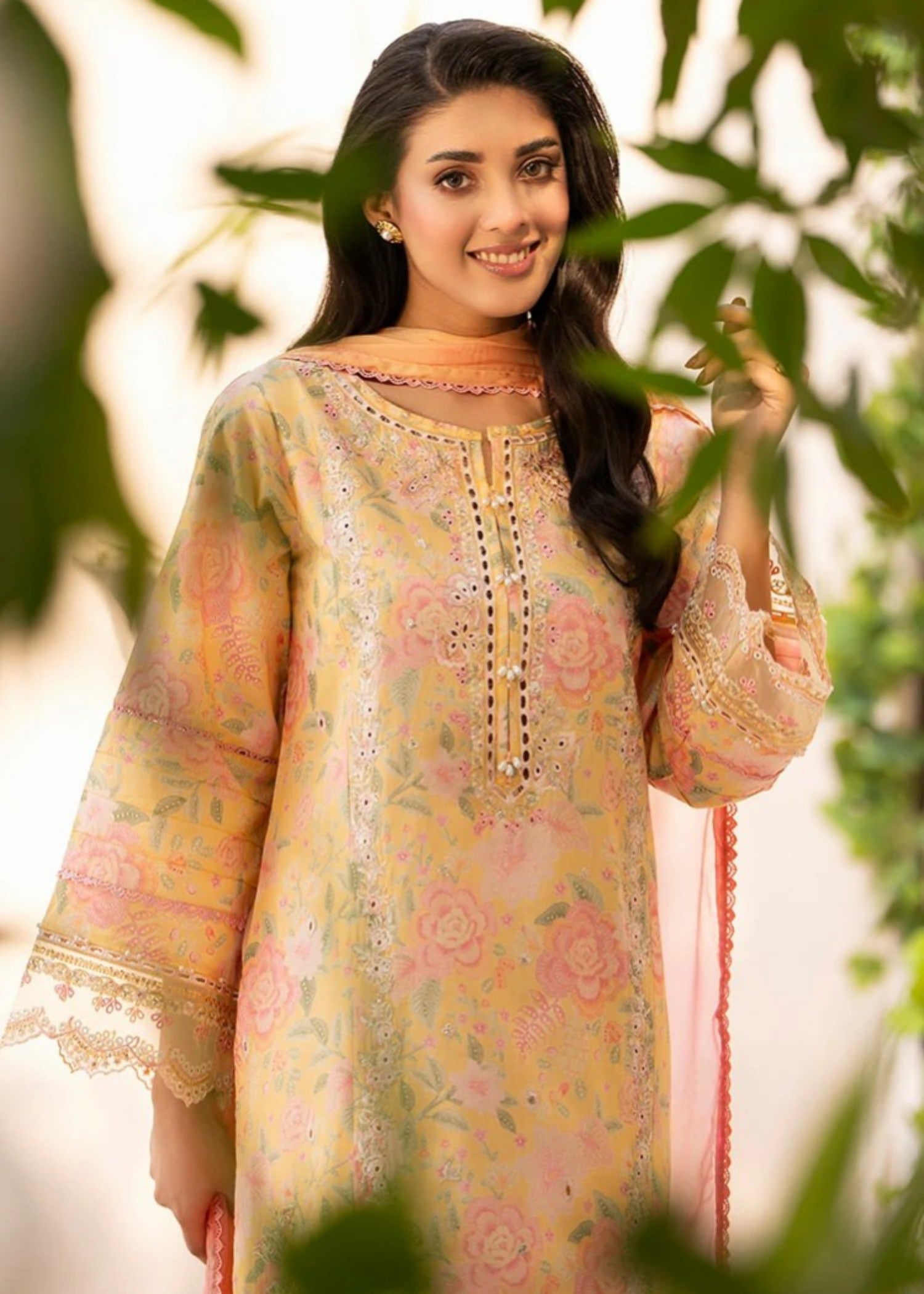 cambric Kurta Set in Light yellow
