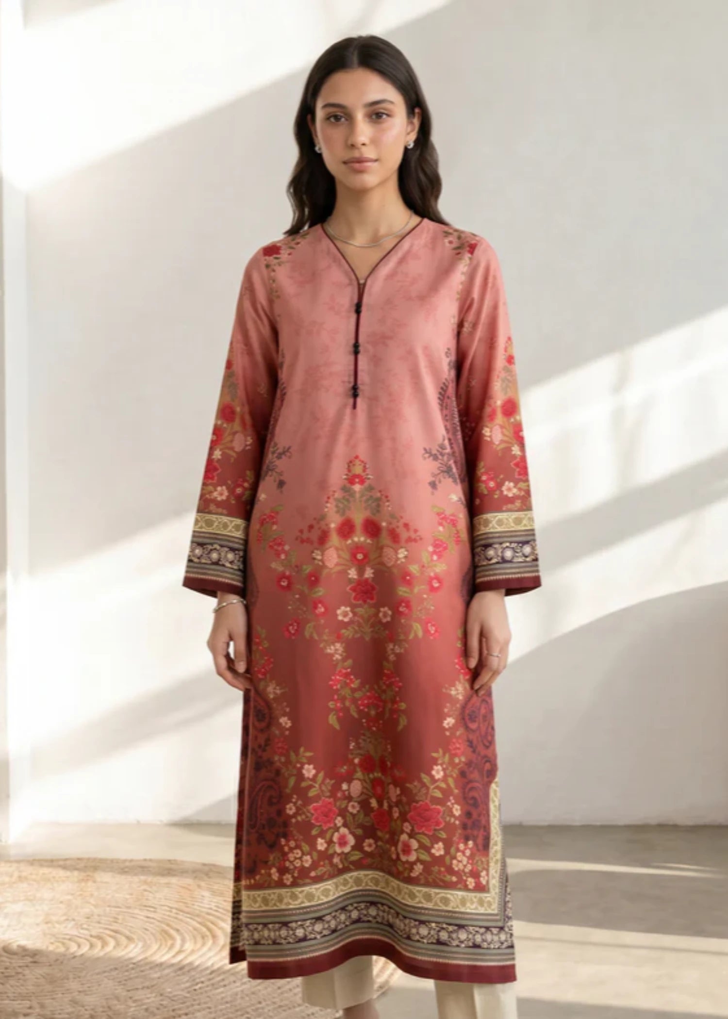 slub lawn Kurti in Pink