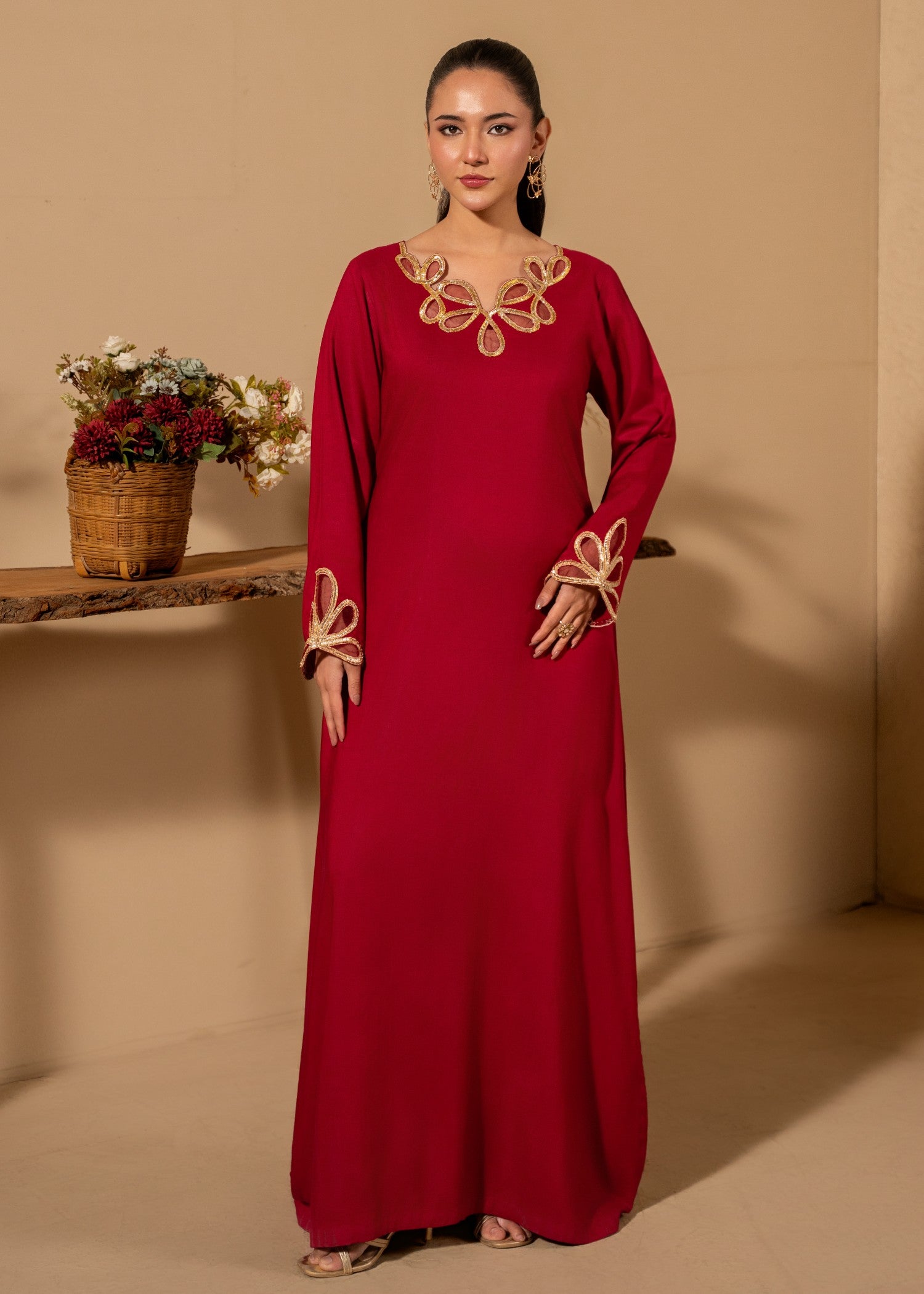 linen Pishwas in Rose red