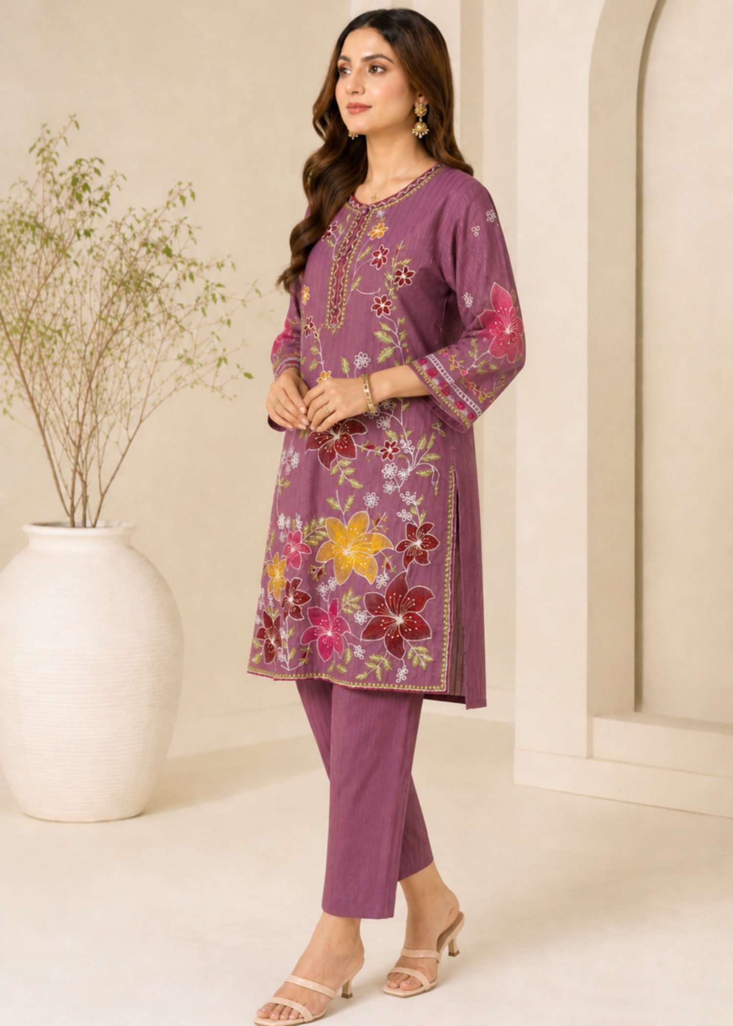 lawn cotton Kurta Set in Multi