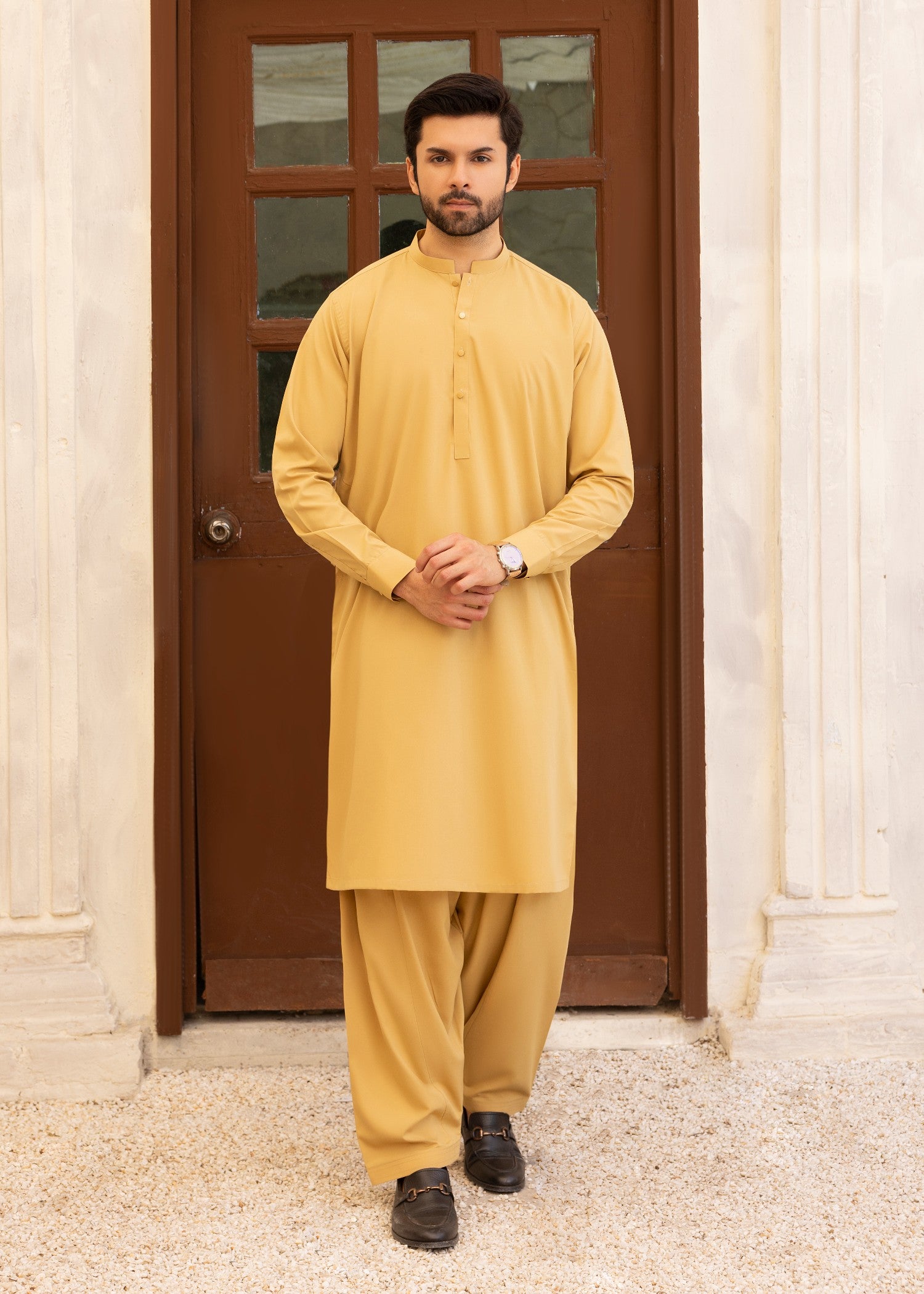 wash & wear Shalwar Kameez in Mustard by Black Pearl