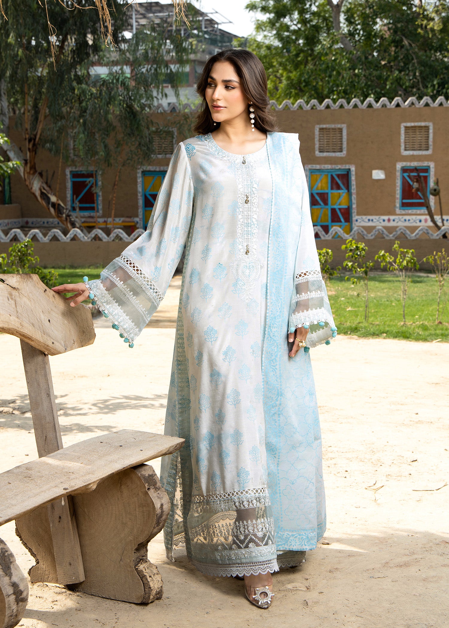 cotton silk Kurta Set in Ice blue
