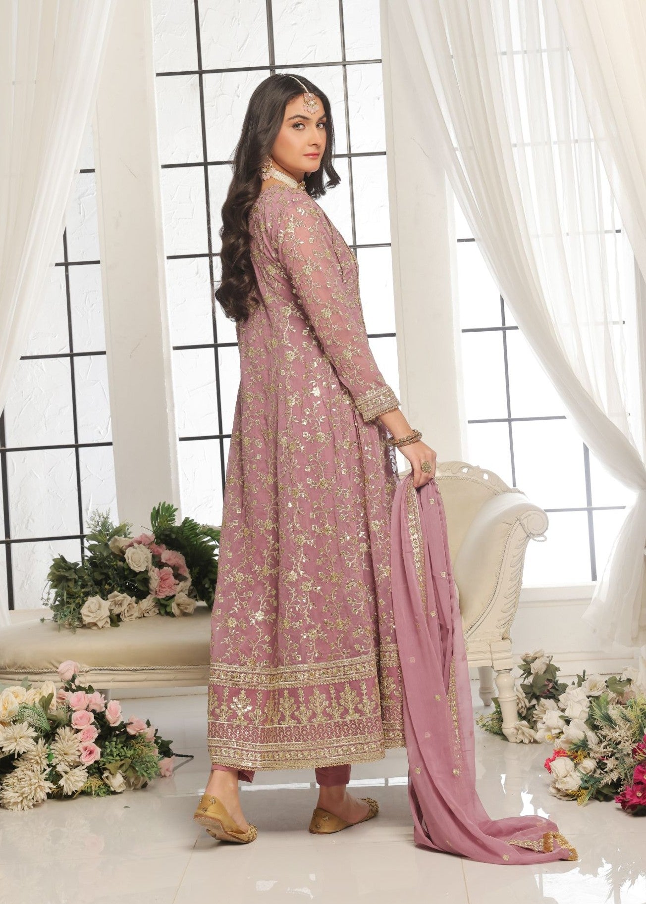 chiffon Pishwas in Mauve pink