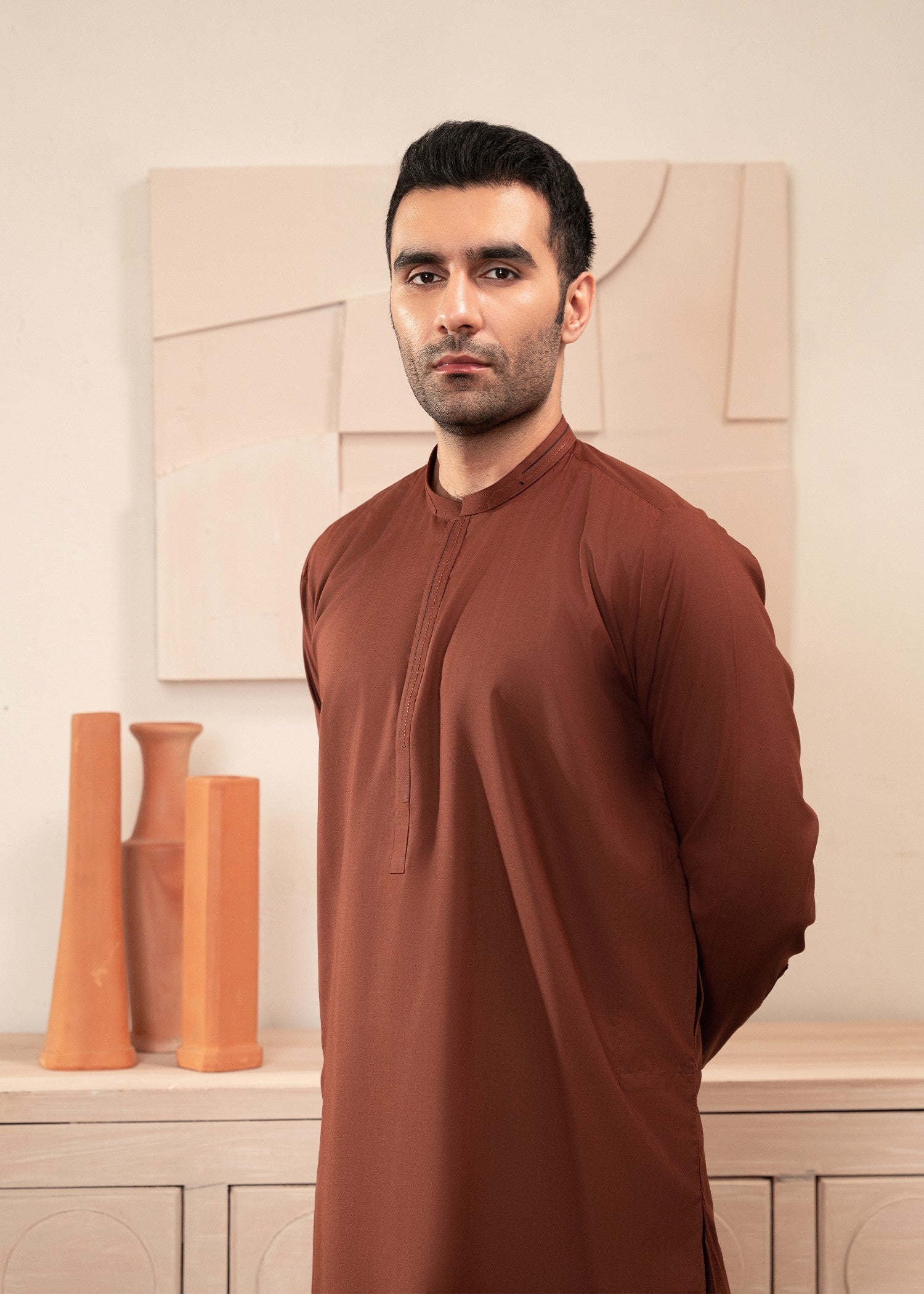 wash & wear Shalwar Kameez in Brown