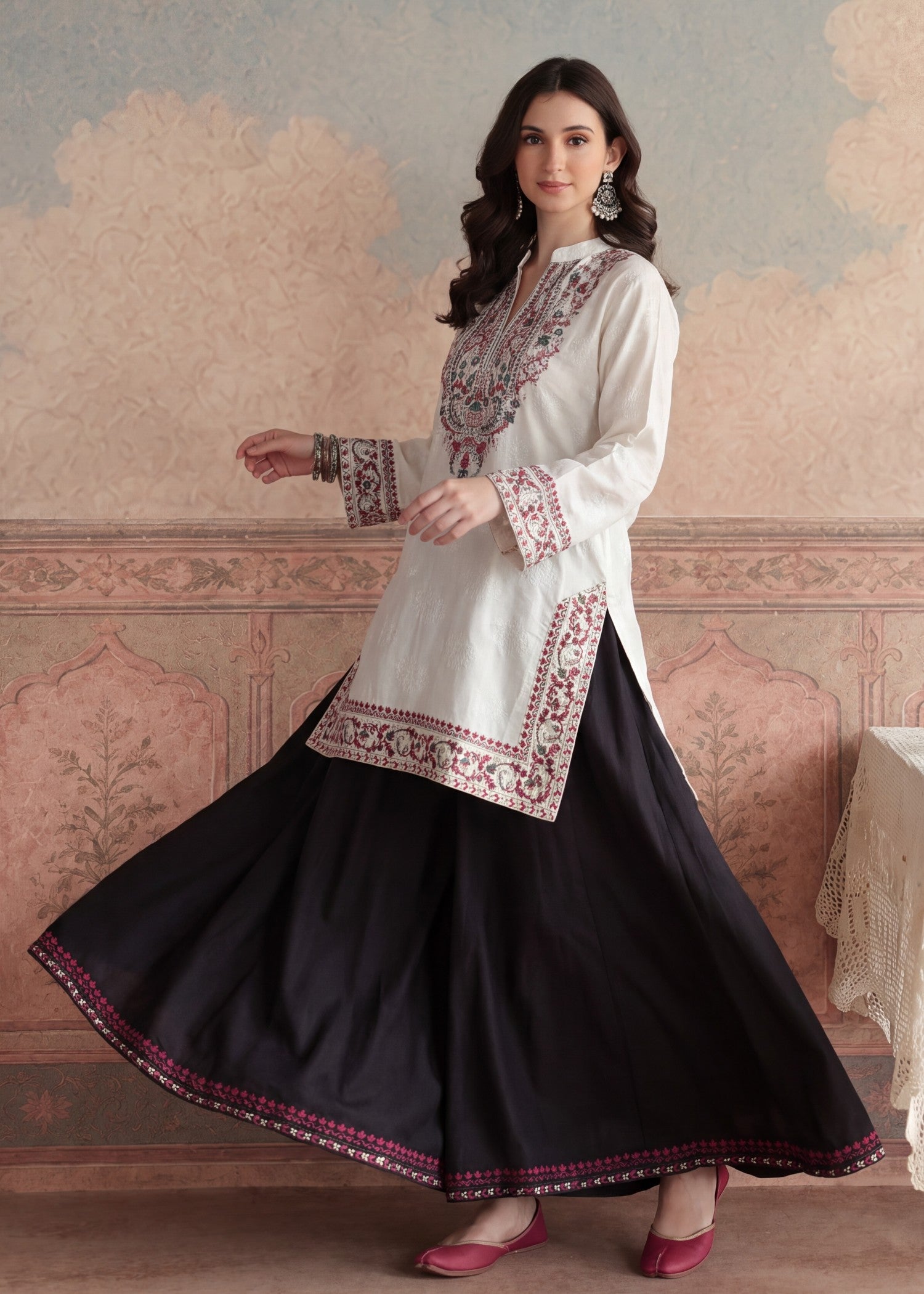 dhanak Sharara in Off-white, black