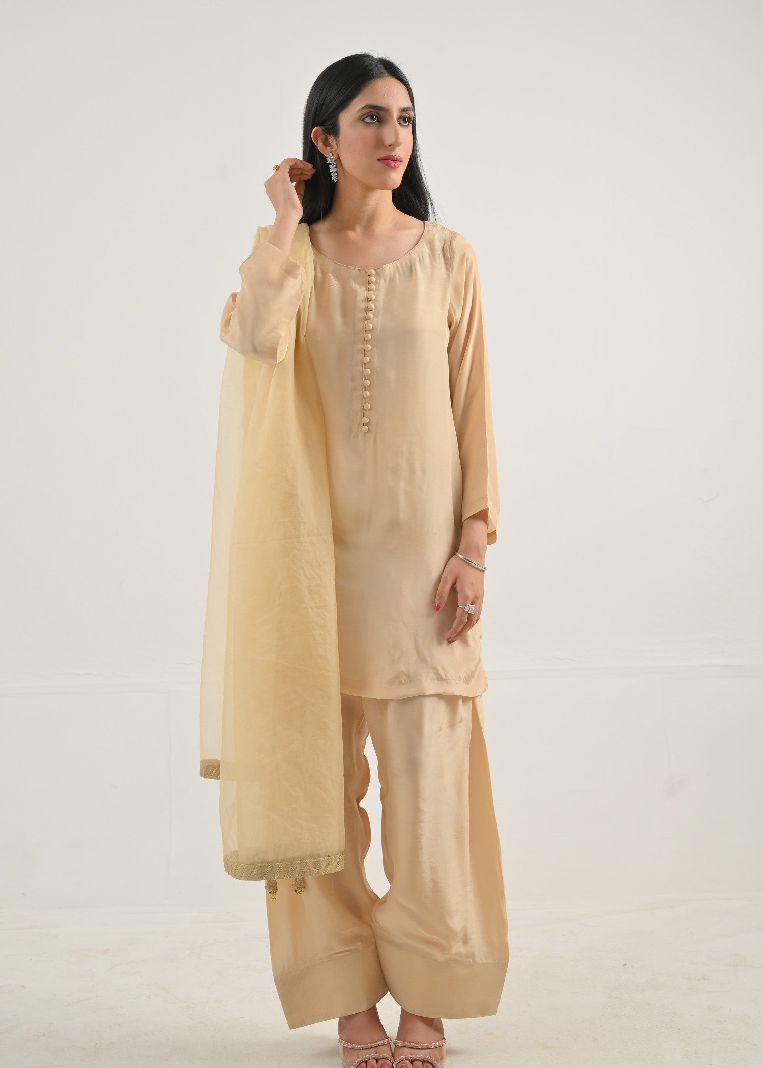 silk Kurta Set in Wheat