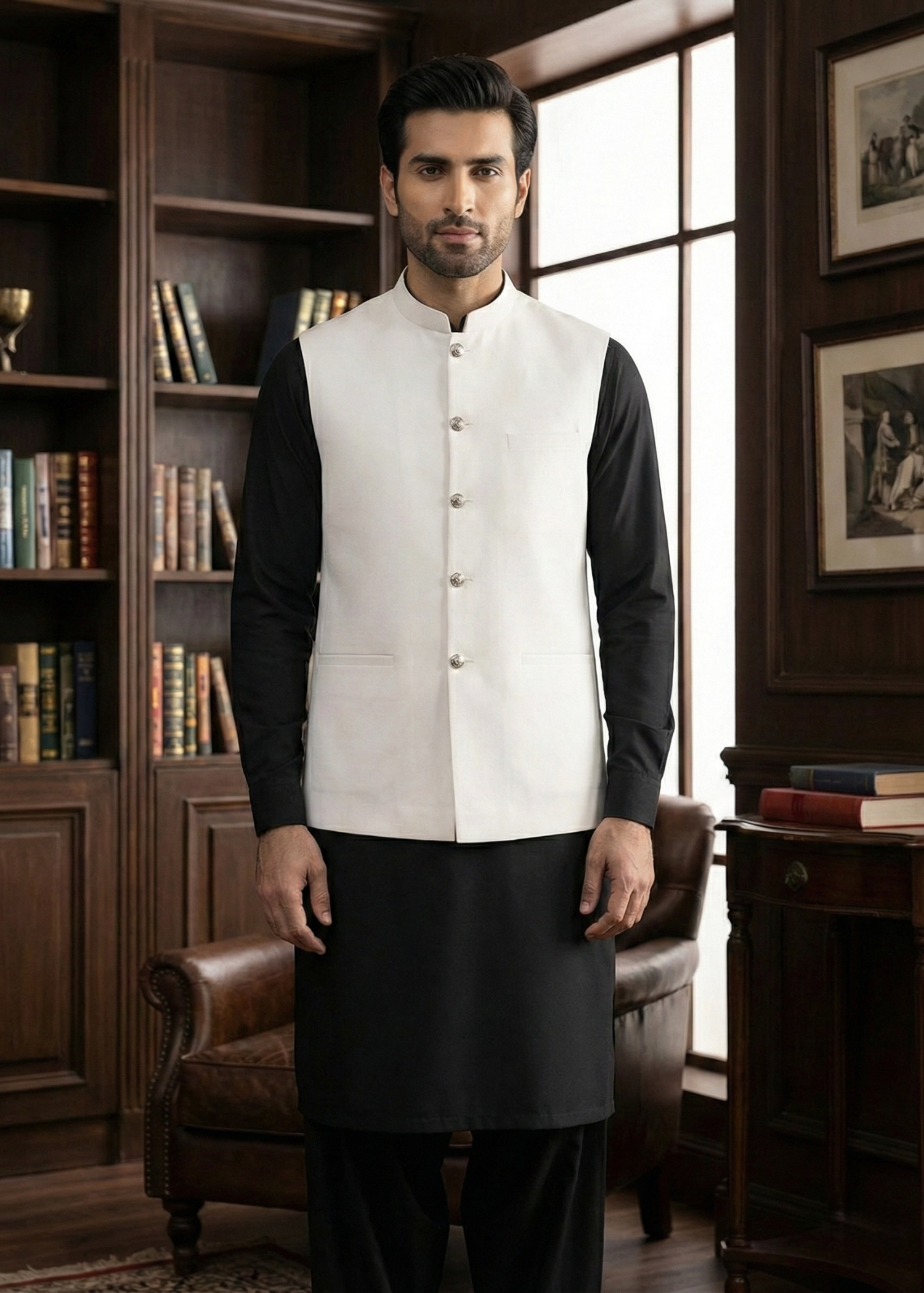 wash & wear Waistcoat in Off-white by Dot N Dot