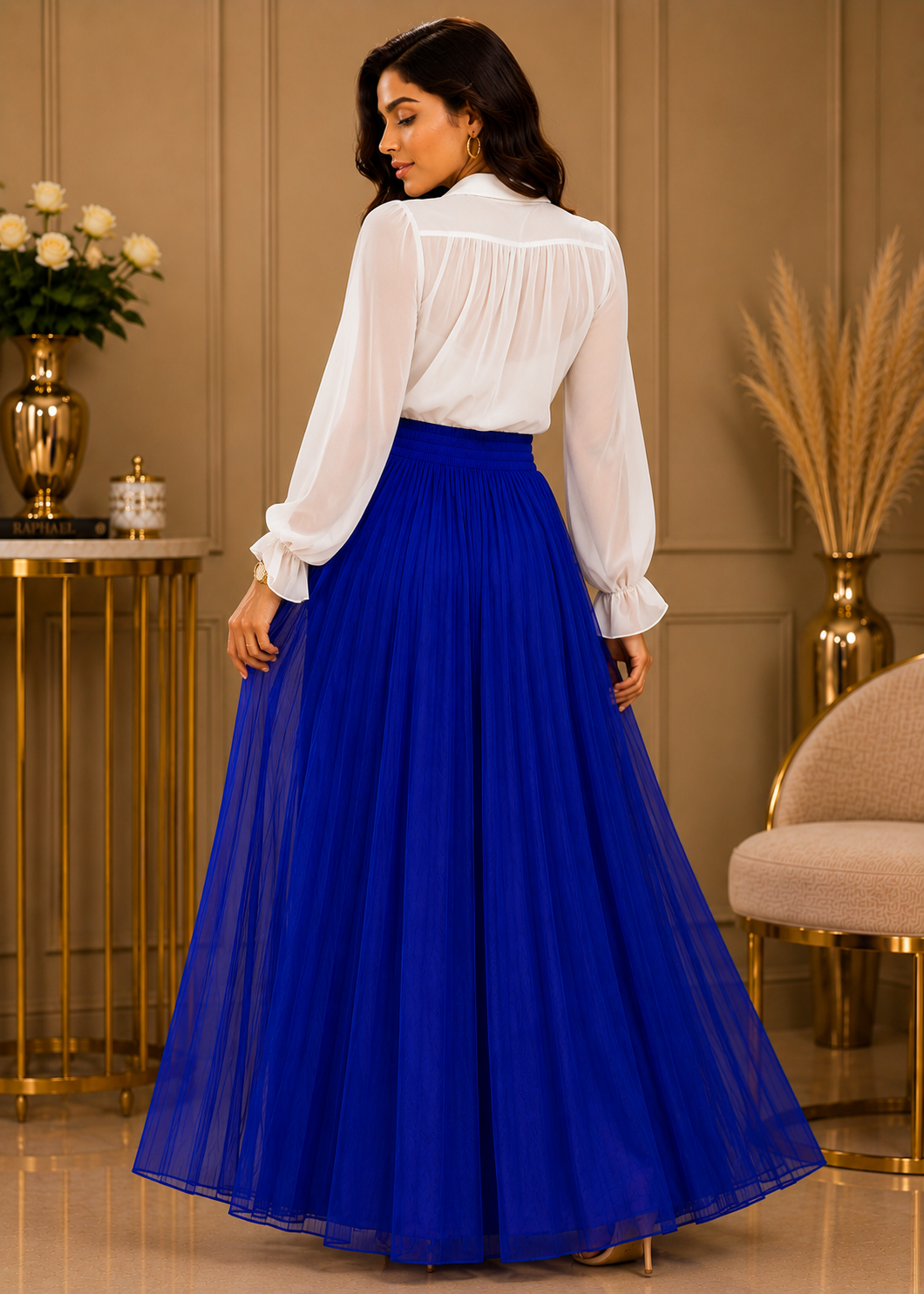 crinkle chiffon Skirt in Royal blue