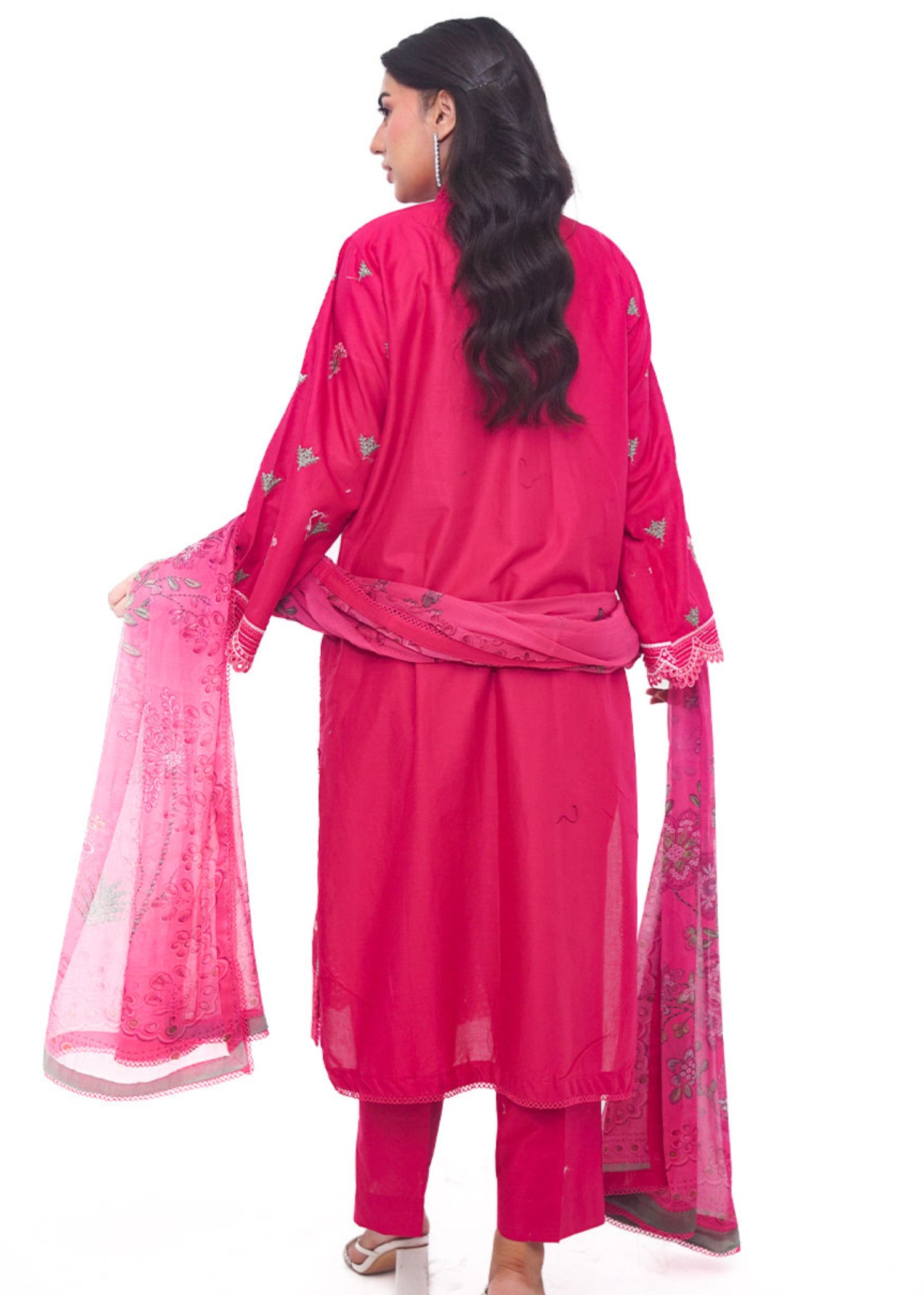 lawn Kurta Set in Hot pink