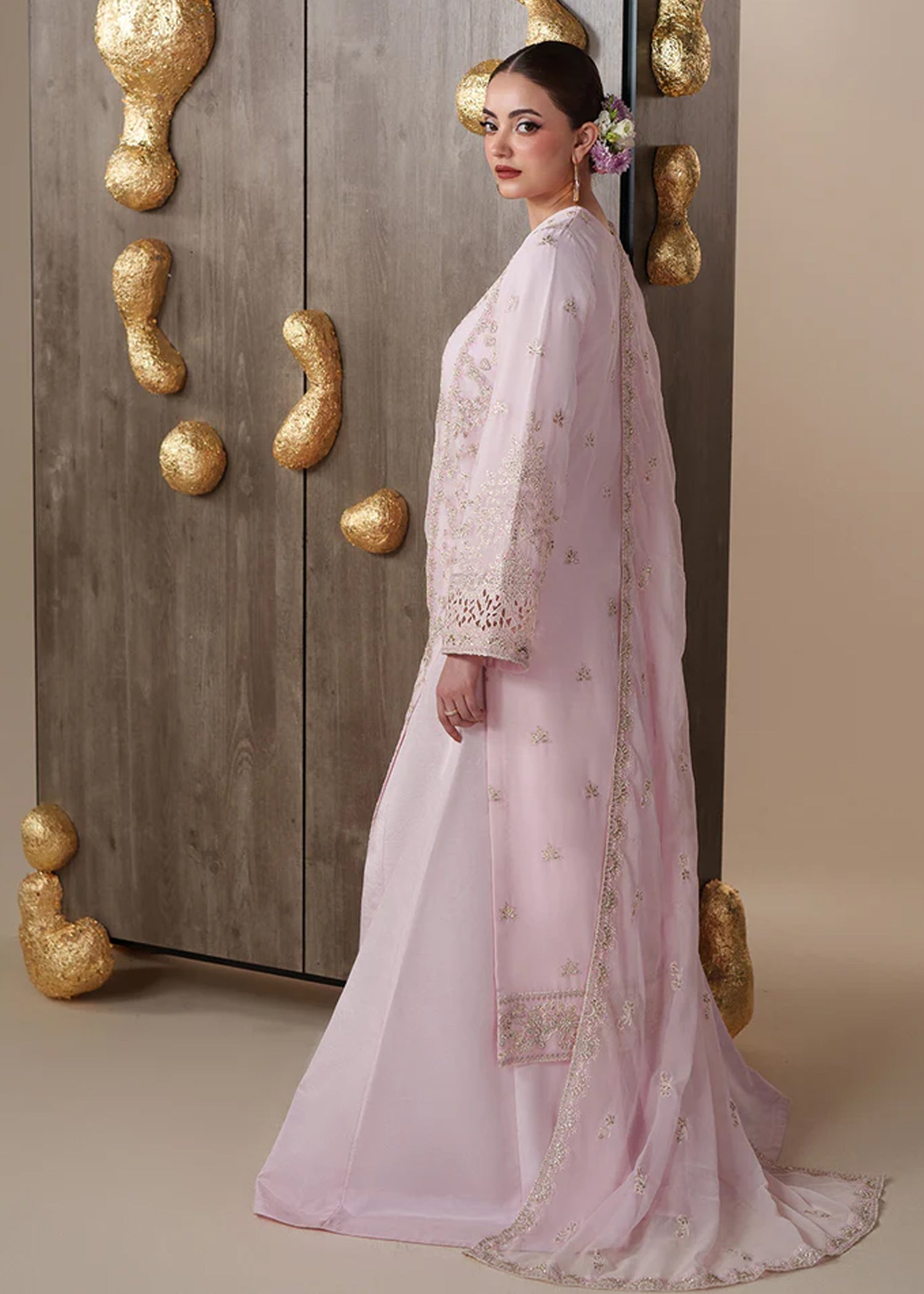 chiffon Unstitched in Blush pink, pastel pink