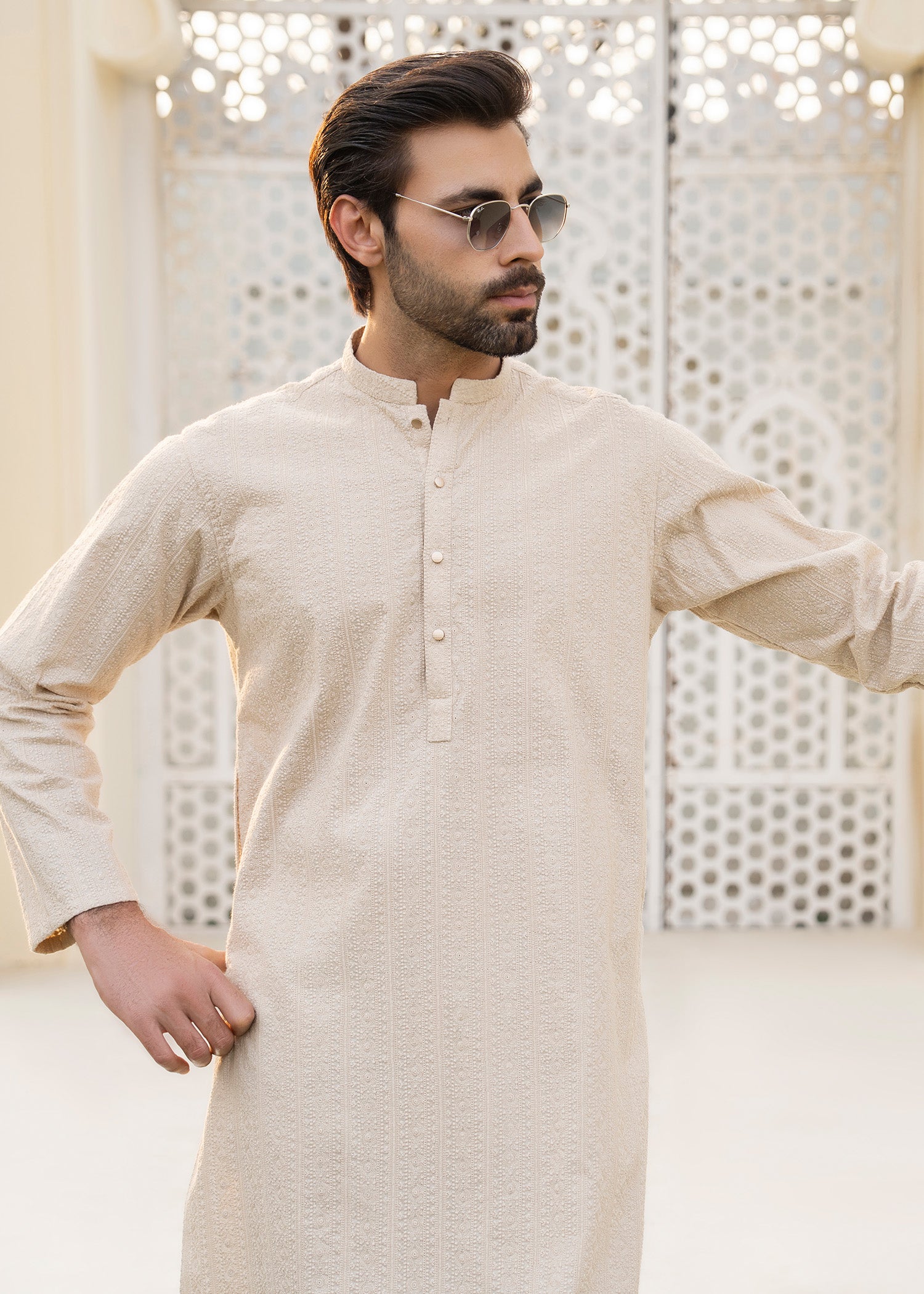 cotton Kurta Set in Beige by Buraq