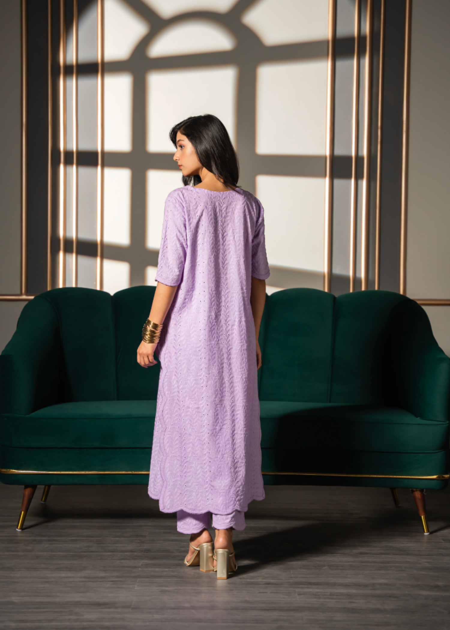 chikankari cotton Kurta Set in Lavender