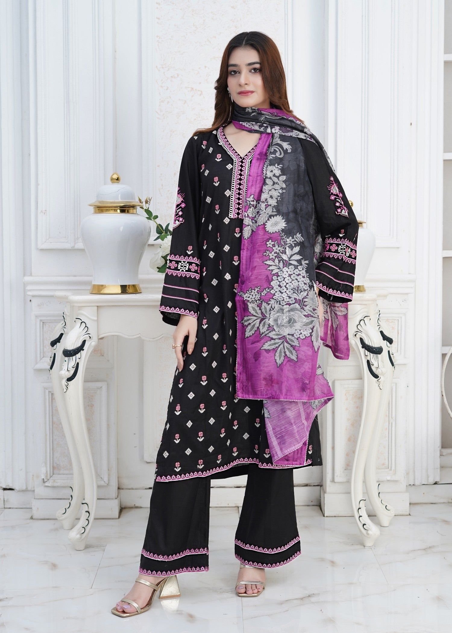 cotton Kurta Set in Jet black