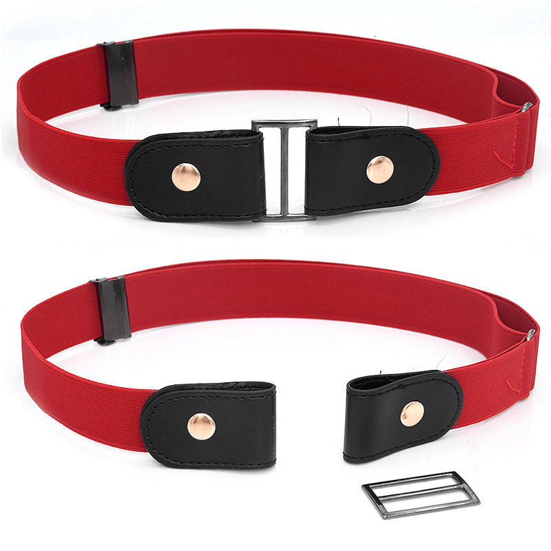 Faux Leather Slim Stretch Invisible Belt Jeans Lazy Belt