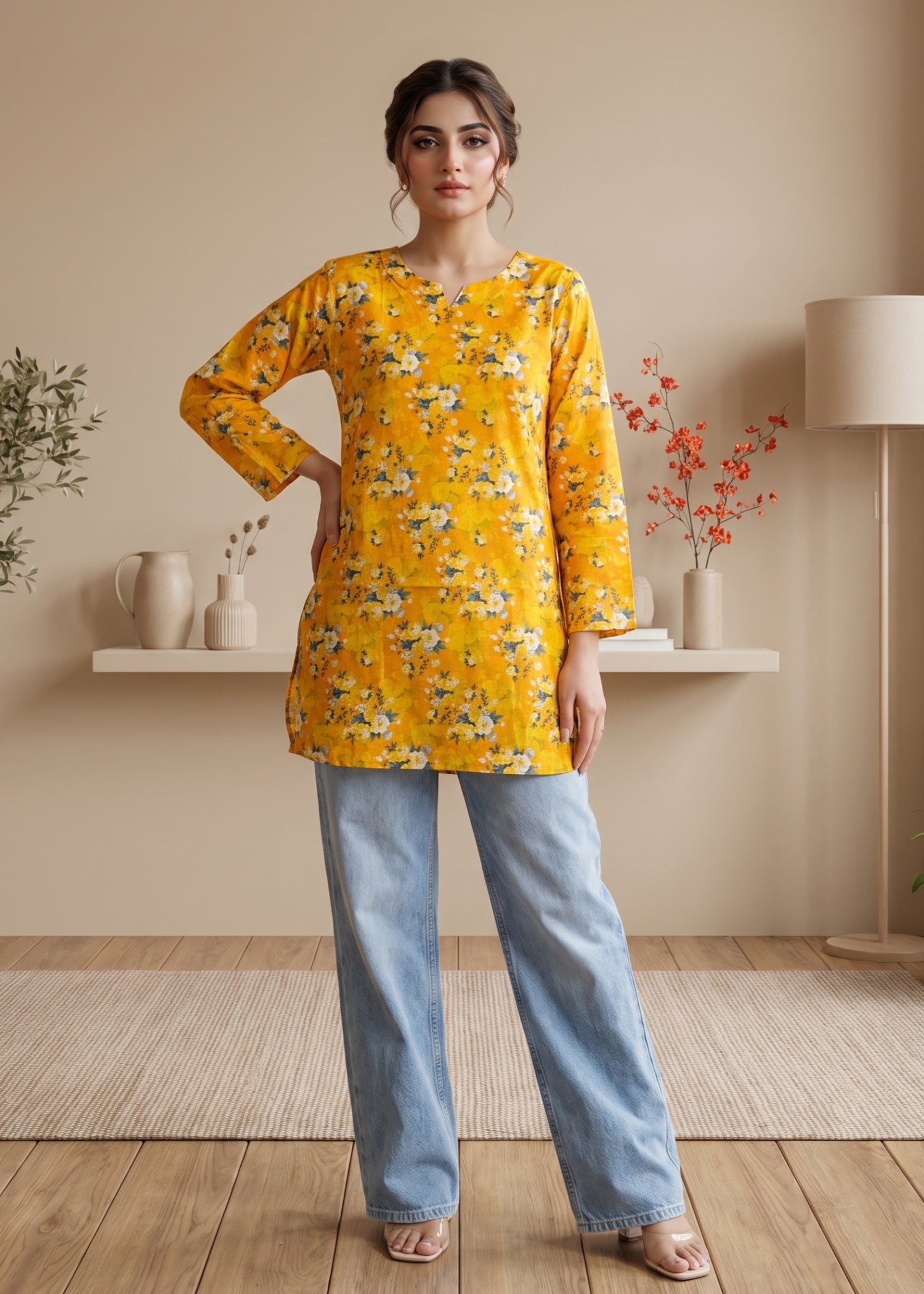 lawn cotton Kurti in Orange