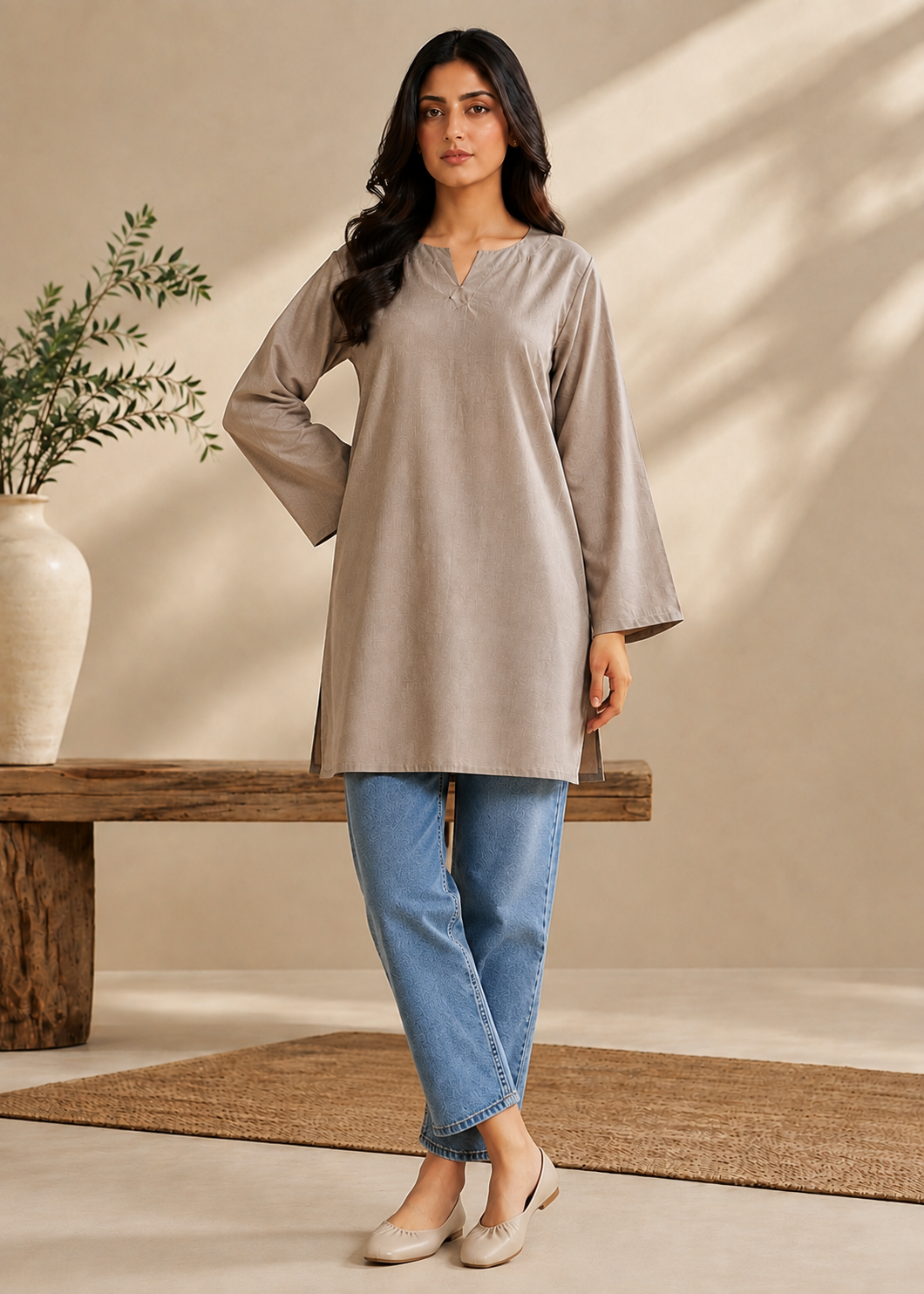 linen Kurti in Pastel grey