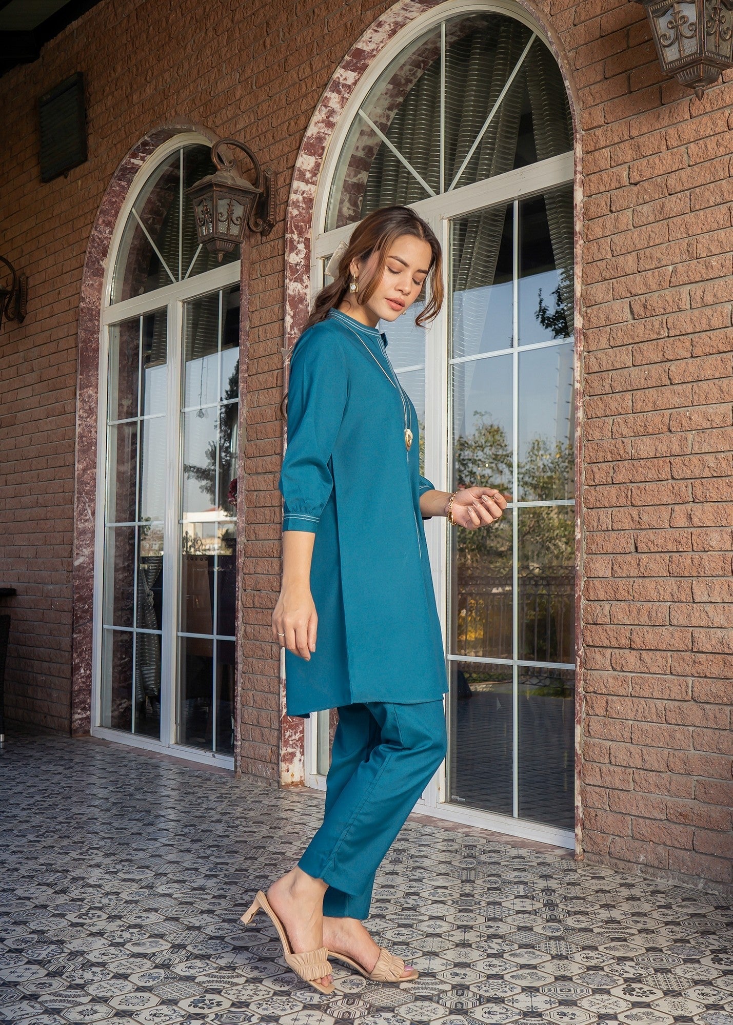blended satin Co Ord Sets in Teal